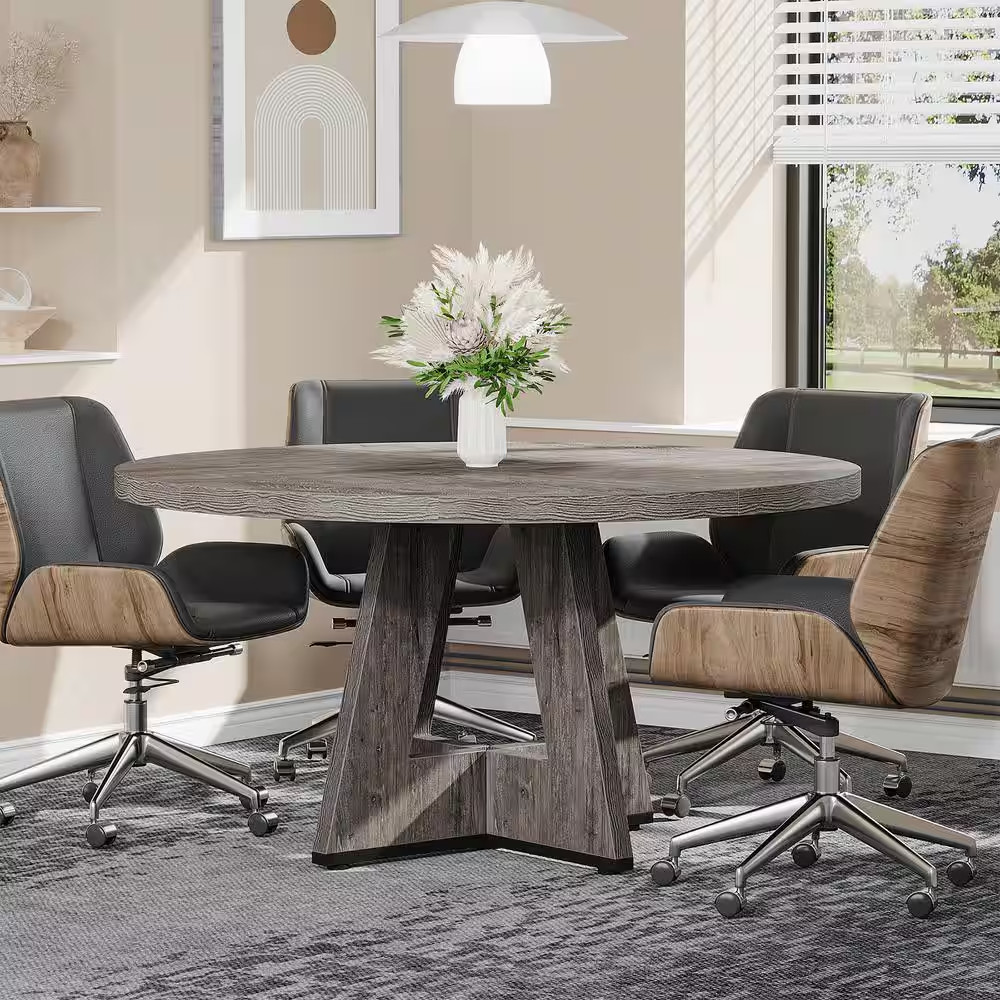 Moronia 47.25 In. round Conference Table for 4-People, Small Gray Business Meeti