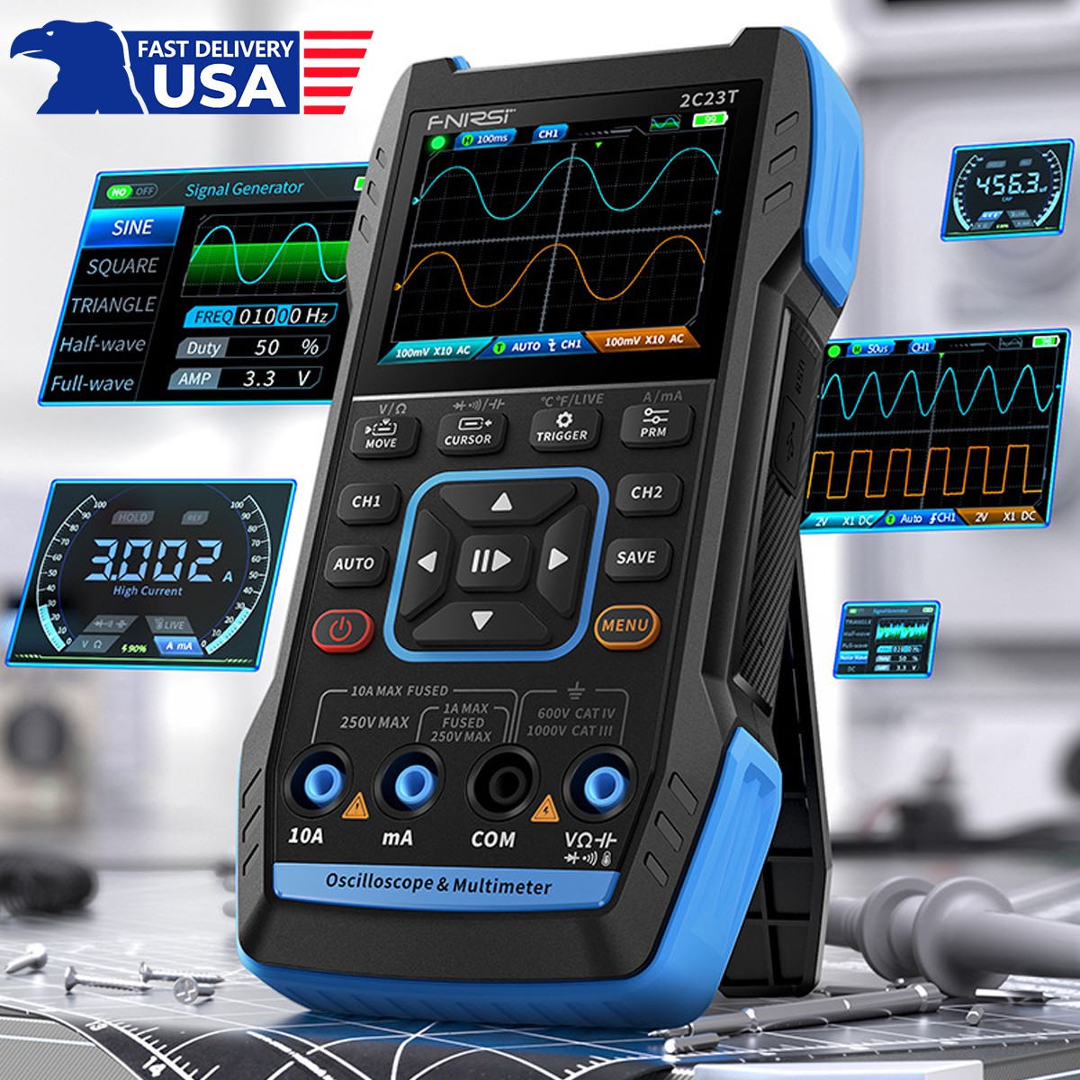 FNIRSI Function Signal Generator +2C23T Handheld Digital Oscilloscope Multimeter