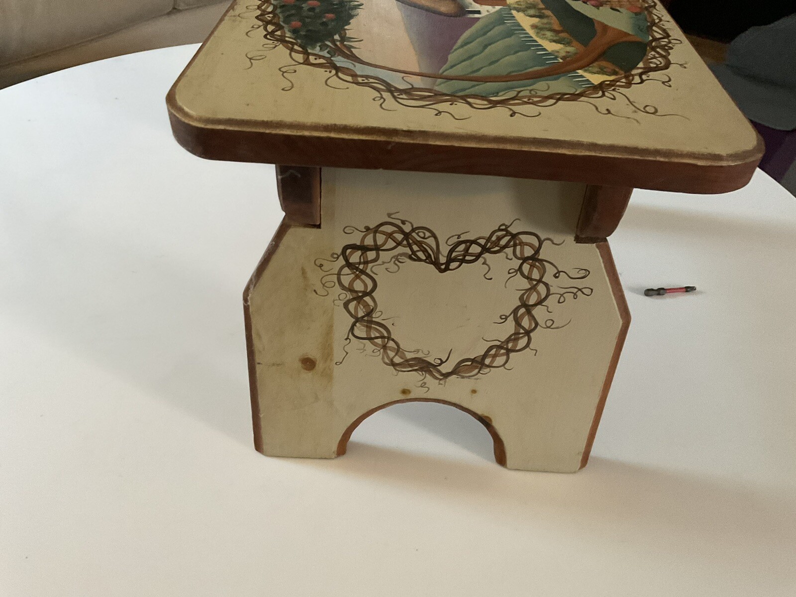 Painted Folk Art Wooden Foot Stool