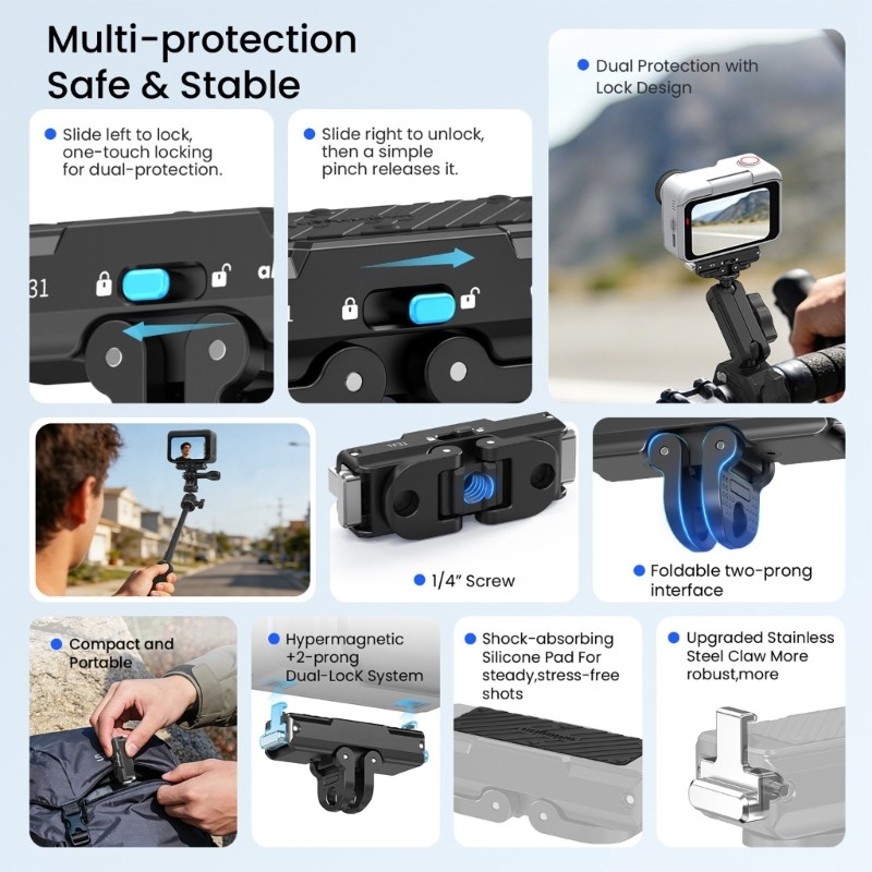High Strength Metal Clip On Mount For GO Ultra Camera Quick Release Adapter