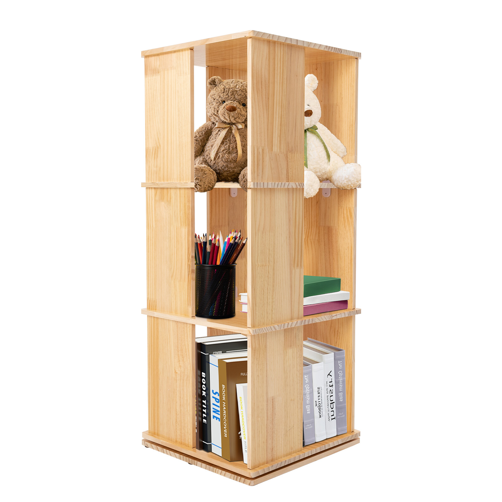 3-Shelf Stackable Revolving Bookcase 360° Rotating Modern Bookshelf Organizer
