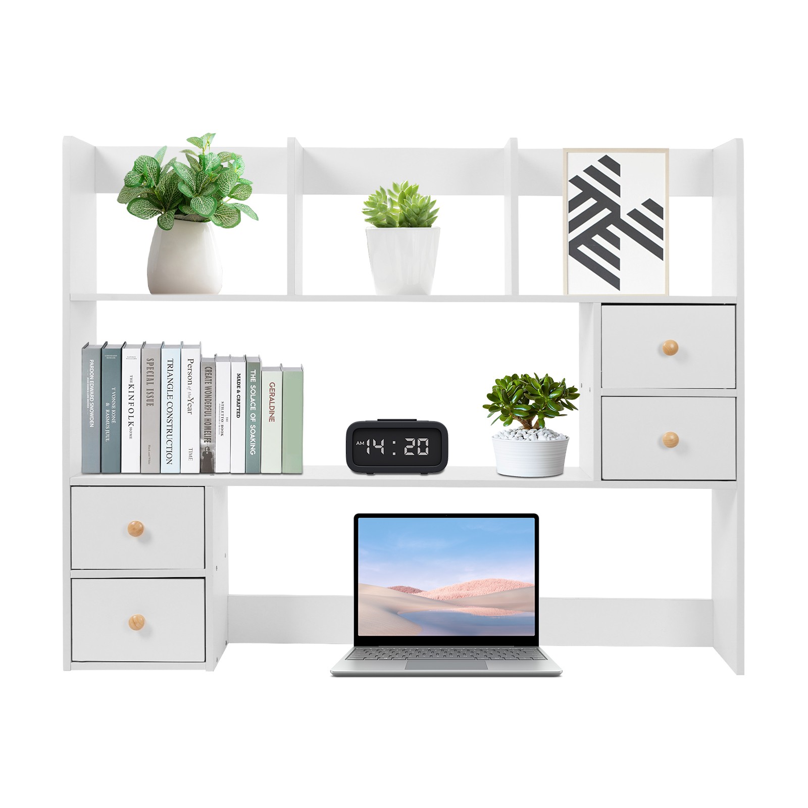Wood Desktop Organizer, Office Storage Rack, Desktop Rack White 100 *17*80cm