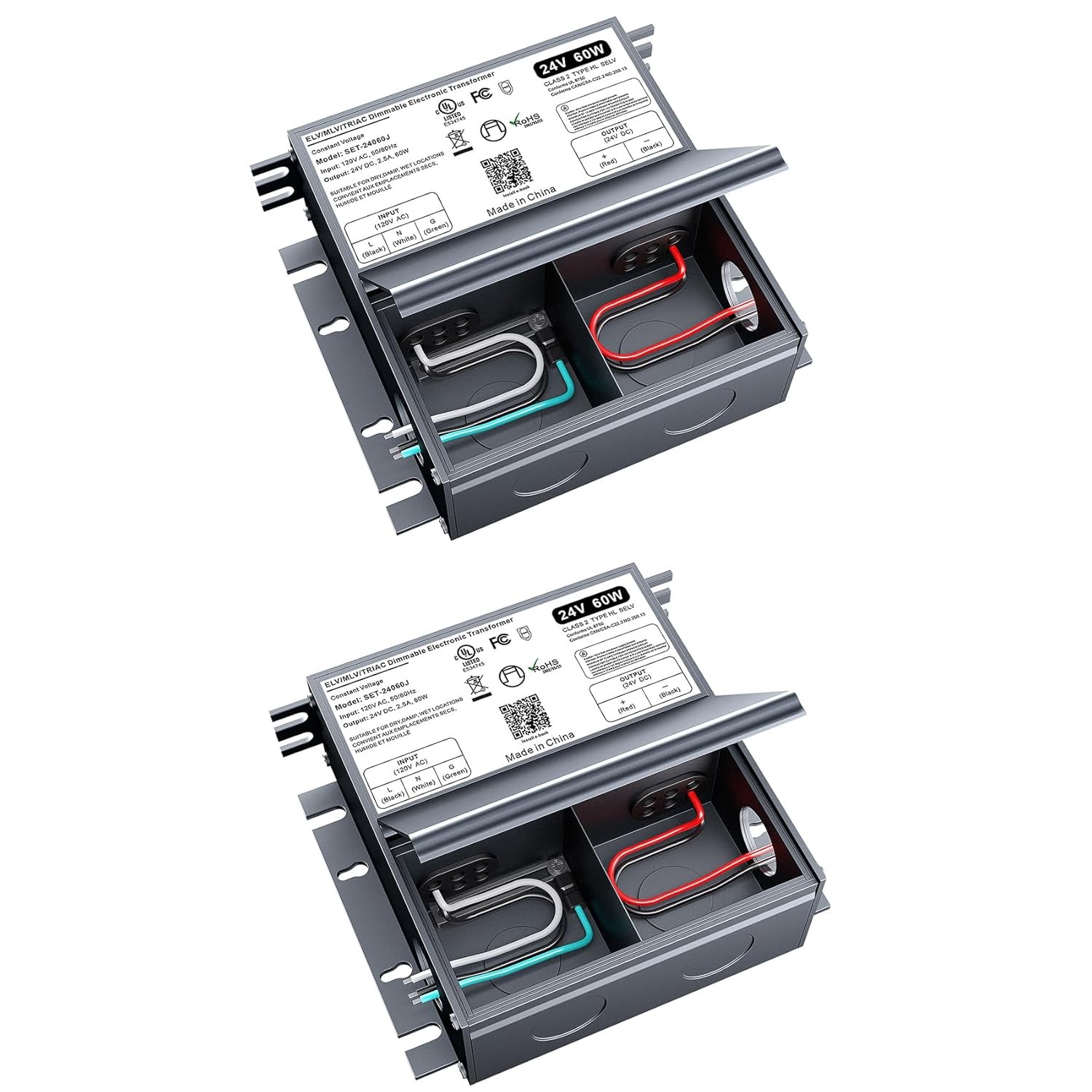 (2-pack) 24V Dimmable LED Driver, 60W TRIAC ELV/MLV LED Transformer,