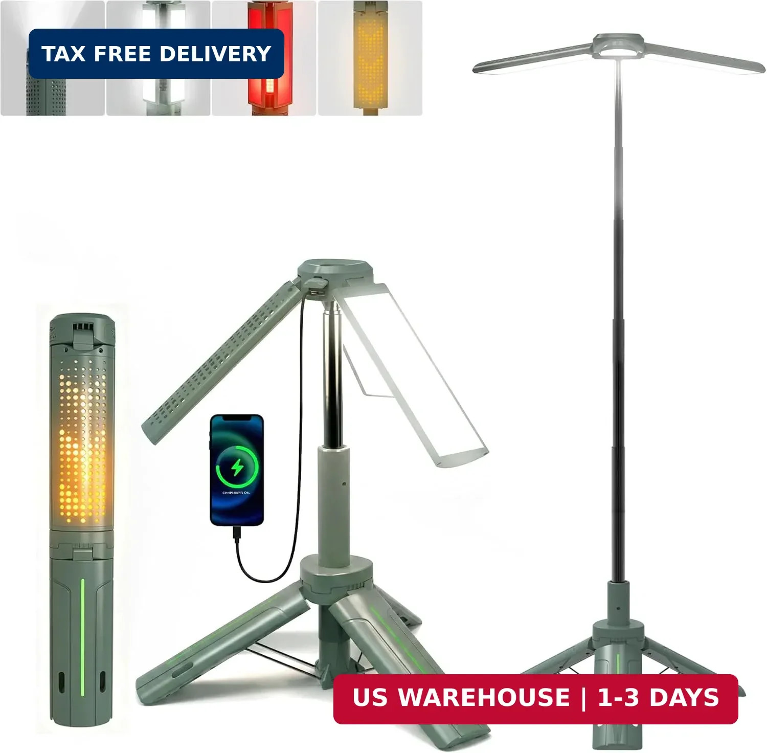 Camping Lights with Stand, Rechargeable Telescopic Camping Lantern with 8