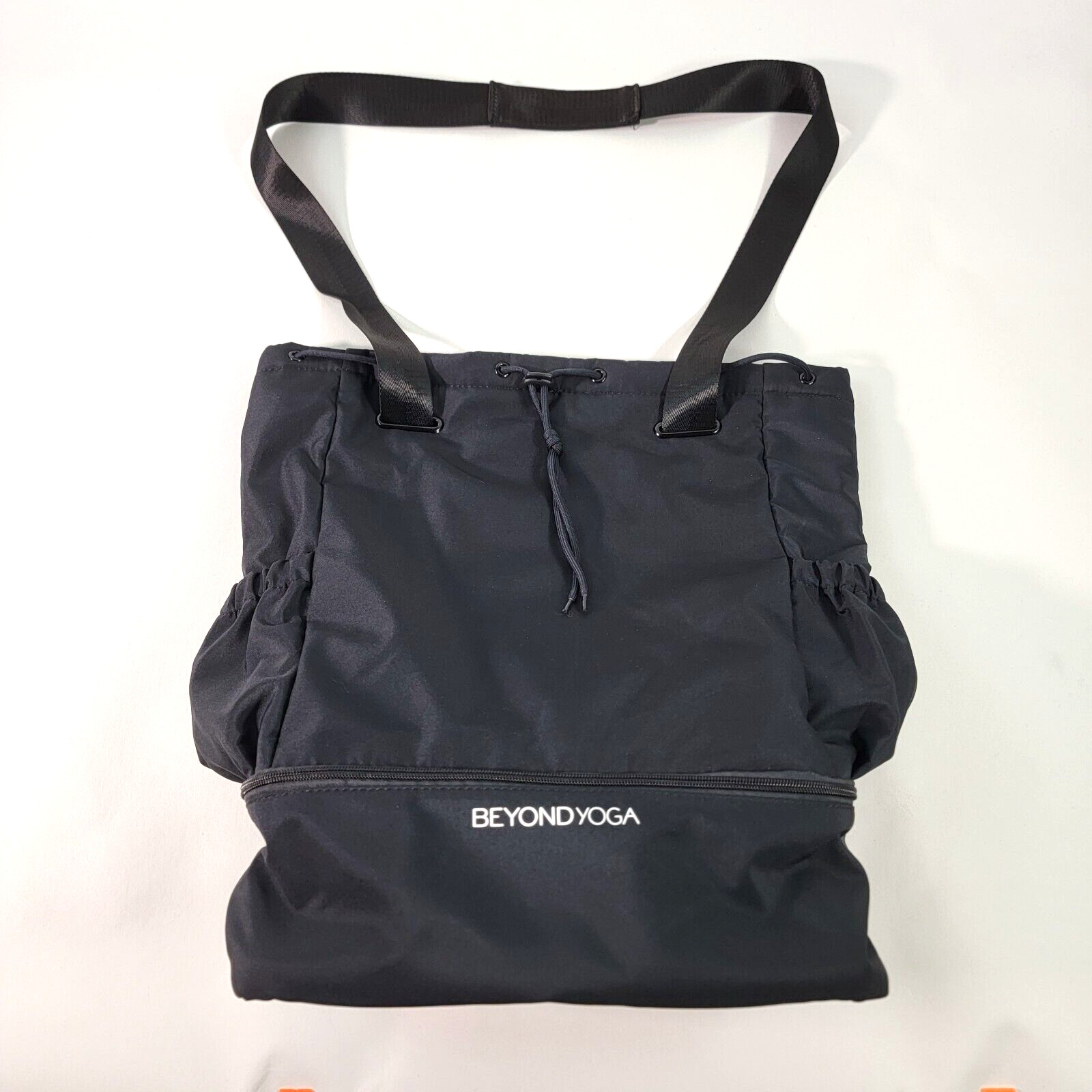 Beyond Yoga Black Convertible Gym Bag Zippered Compartment Drawstring