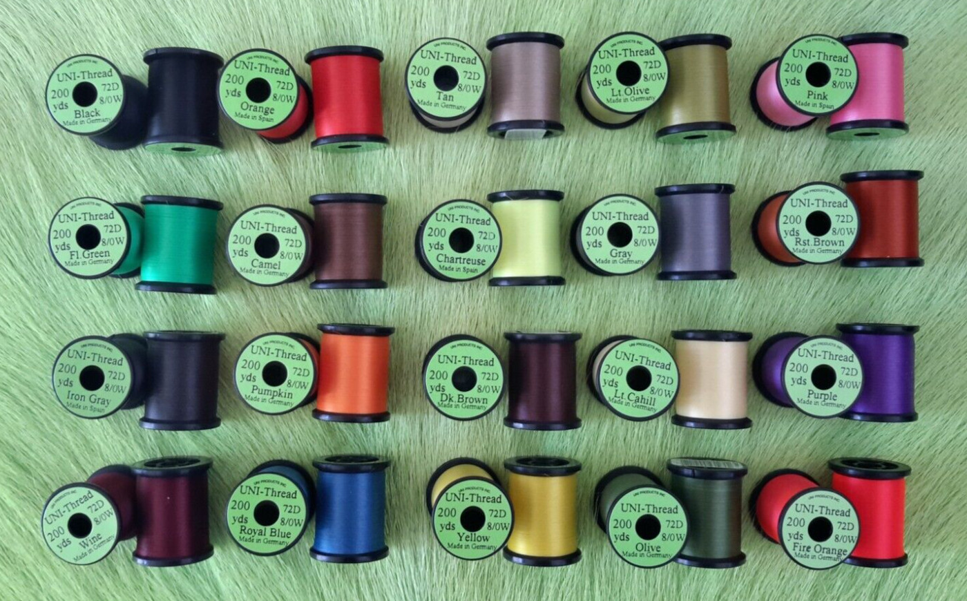 Fly Tying Thread Uni- thread (20) Spool Combo) Size 8/0 200 yard spools, 72 Den.