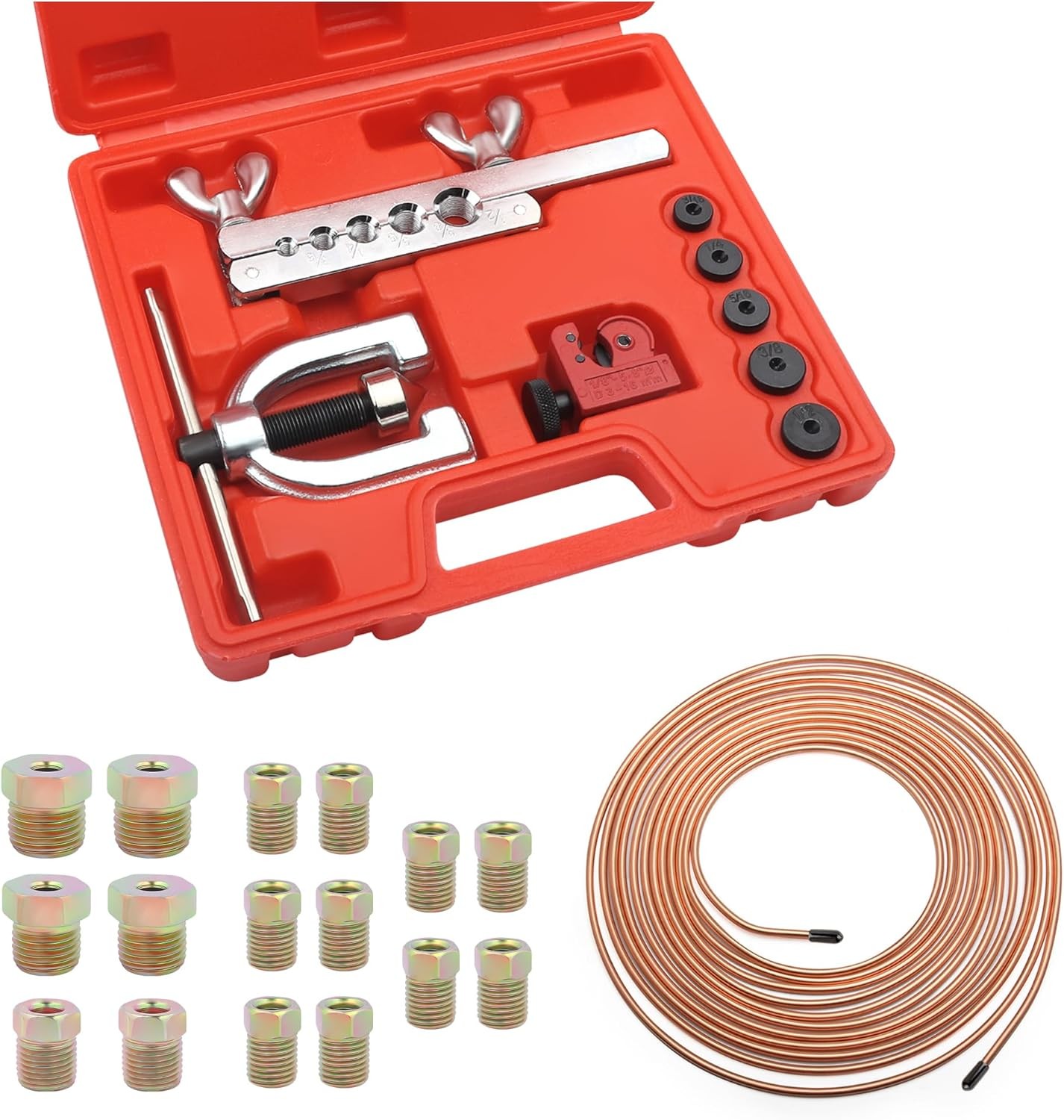3/16 Brake Line Kit with 16 Brake Line Fittings and Tubing Bender,Double & Singl