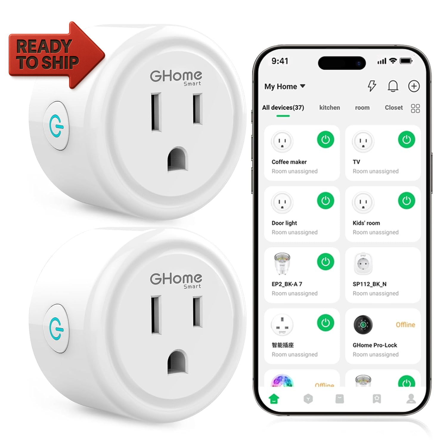 Ghome Smart Plug, Wifi Smart Plugs Compatible with Alexa and Google Home, Smart