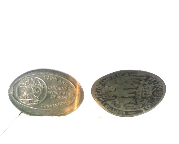 ELONGATED 25c:  ANA 100th ANN.; 1991;  CHICAGO ILL.:  "FREE SHIPPING