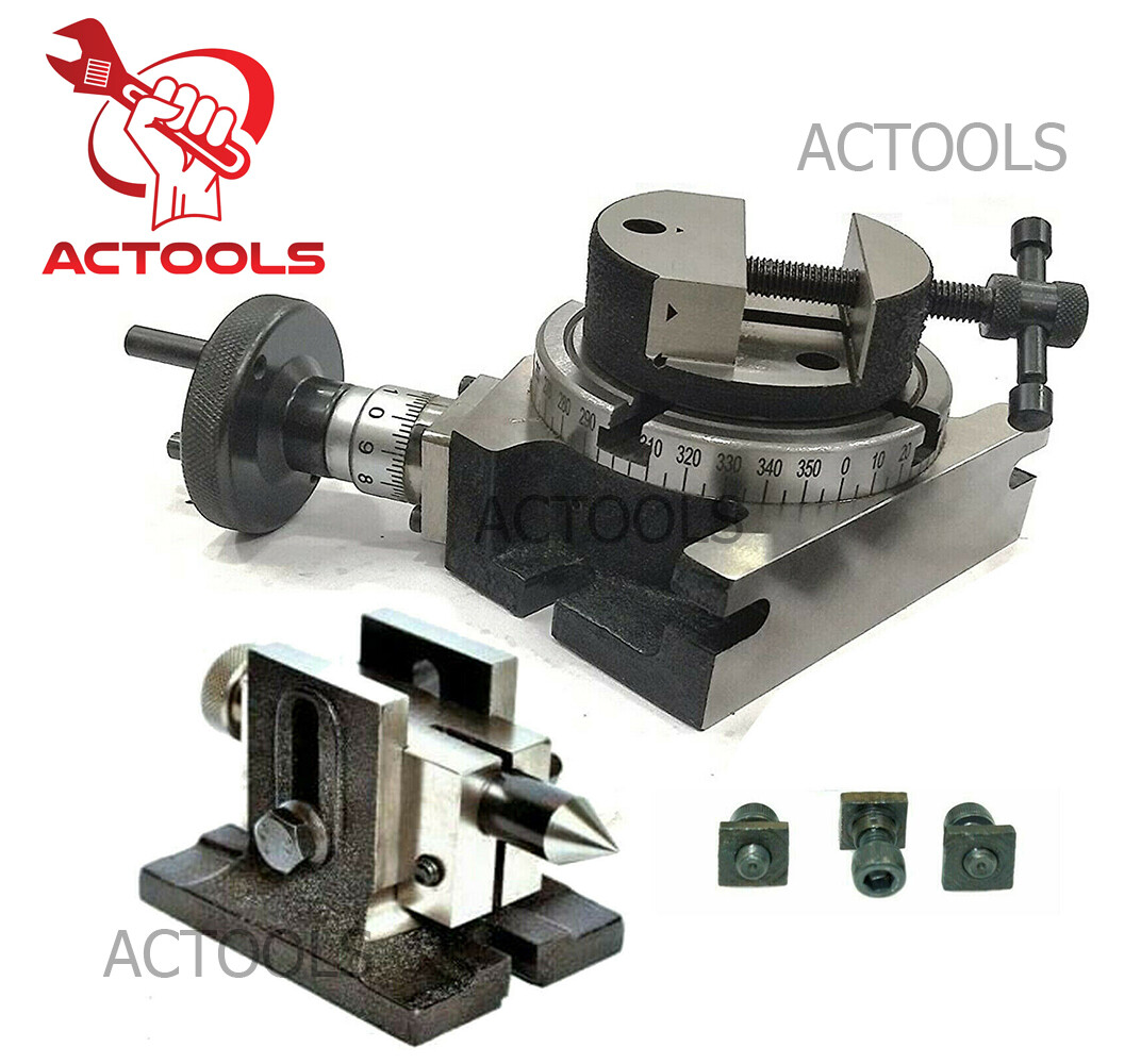 H/V 4 Milling Slots 3"Inch Rotary TableWith Tailstock And Vice 80 mm Round Vise