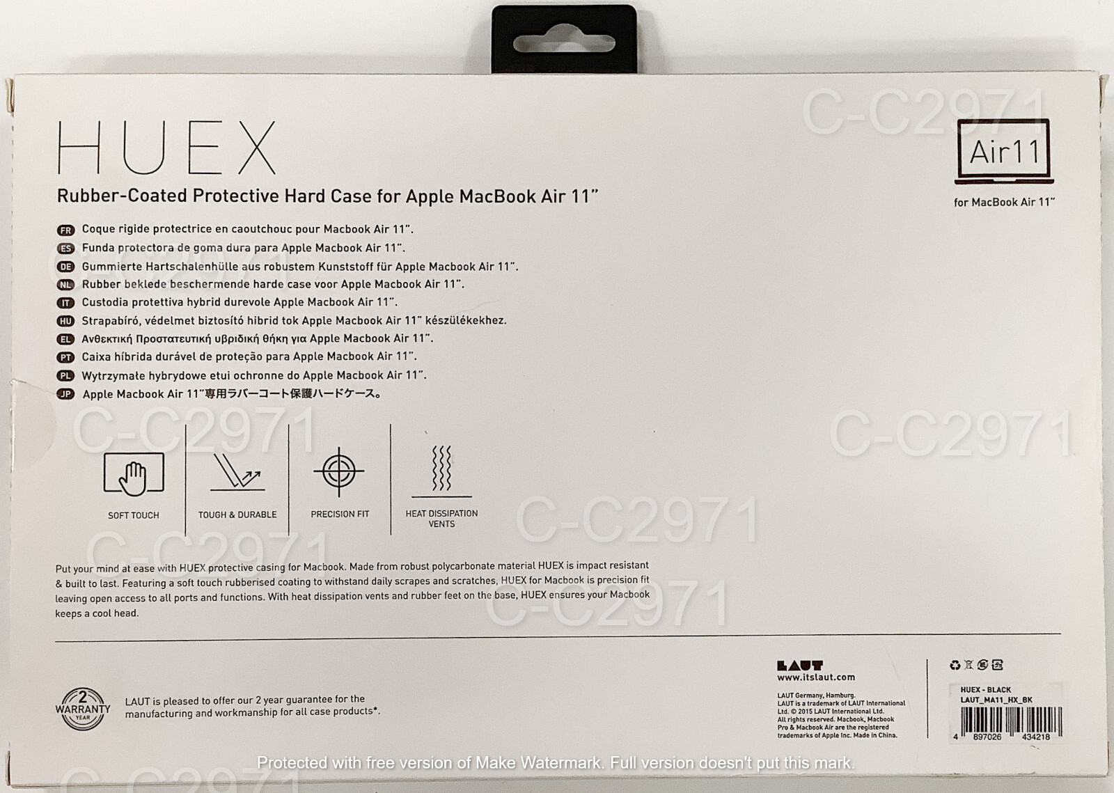 Huex Hard Shell Coated Protective Polycarbonate Rubber Case For MacBook Air 11”