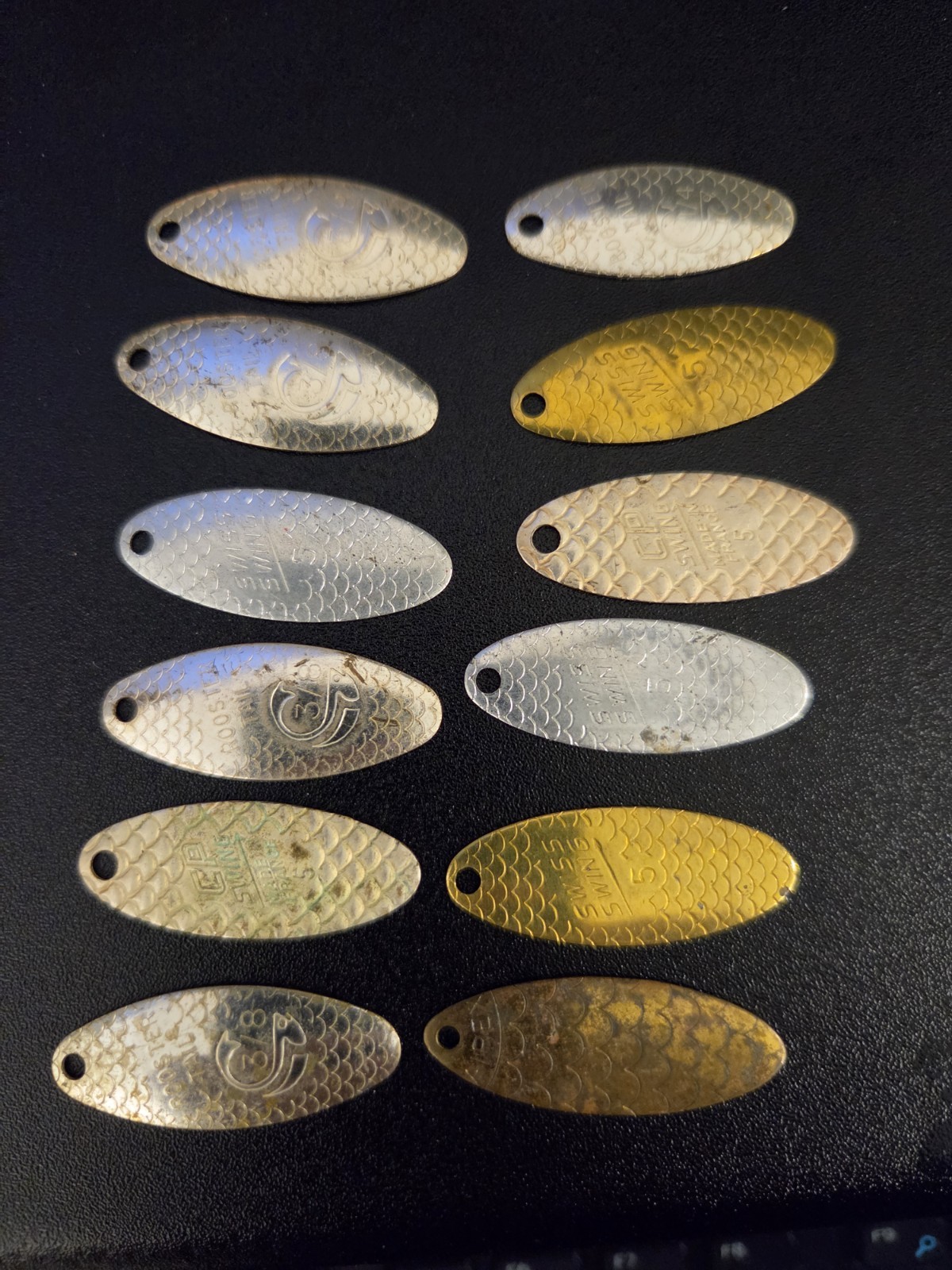 12 ORIGINAL SWISS SWING #4,5 FISH SCALE SPINNER BLADES steelhead  rooster tail
