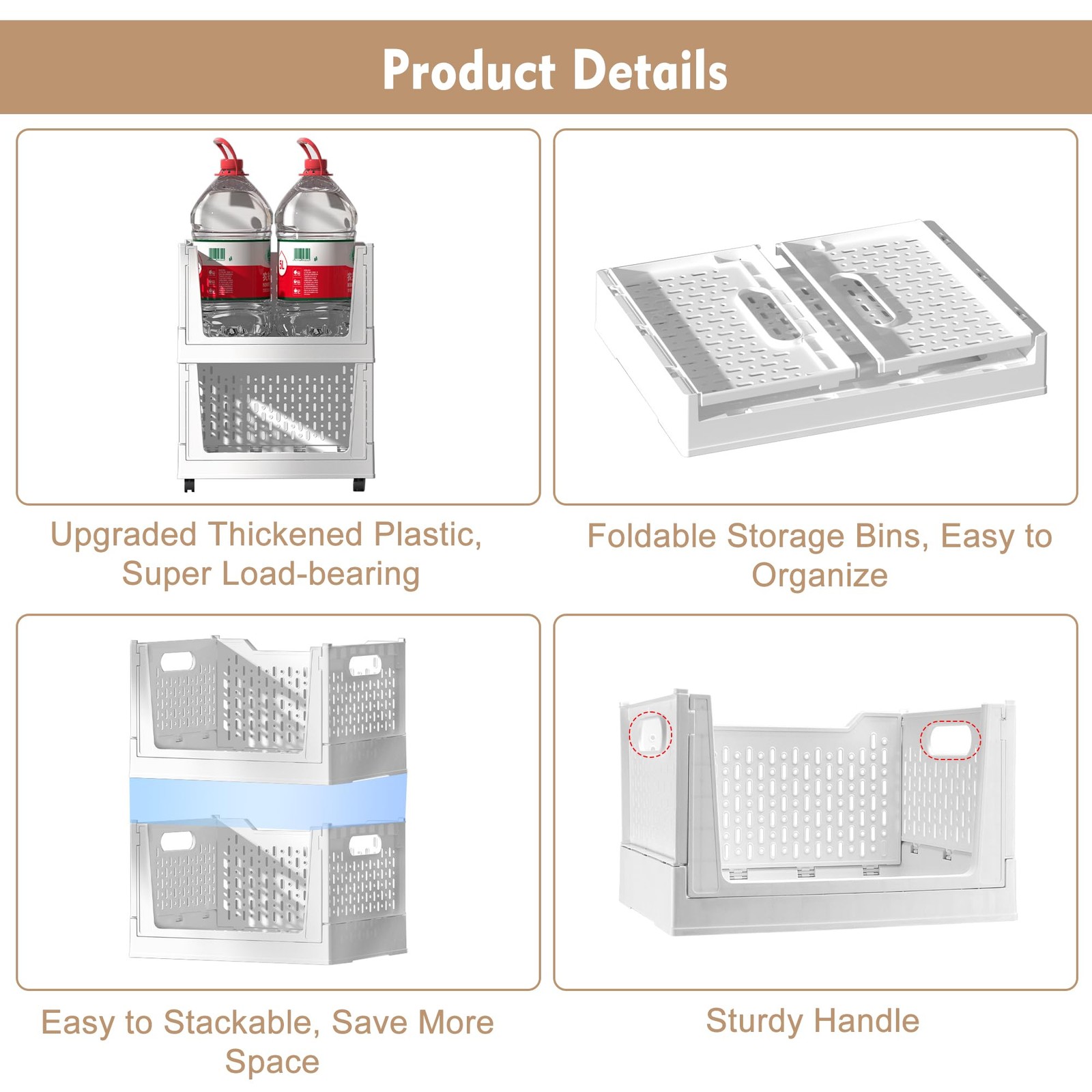 Stackable Plastic Storage Basket, 3 Pack Foldable Closet Organizers and Stora...