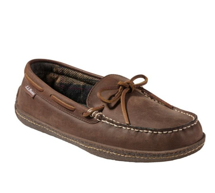 L.L.BEAN Men's Handsewn Slippers, Flannel-Lined - Acorn