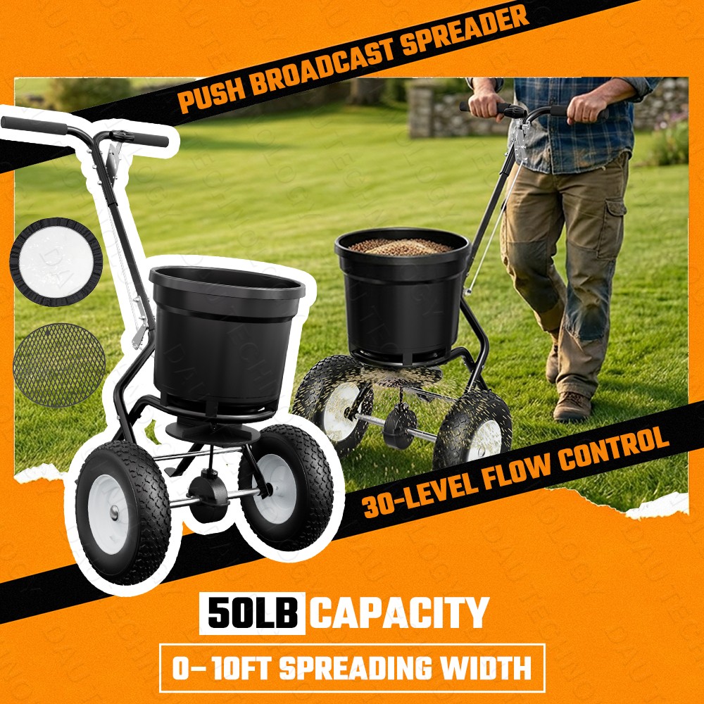 50LB Broadcast Spreader Walk behind Turf Spreader Fertilizer Garden Seeder Black