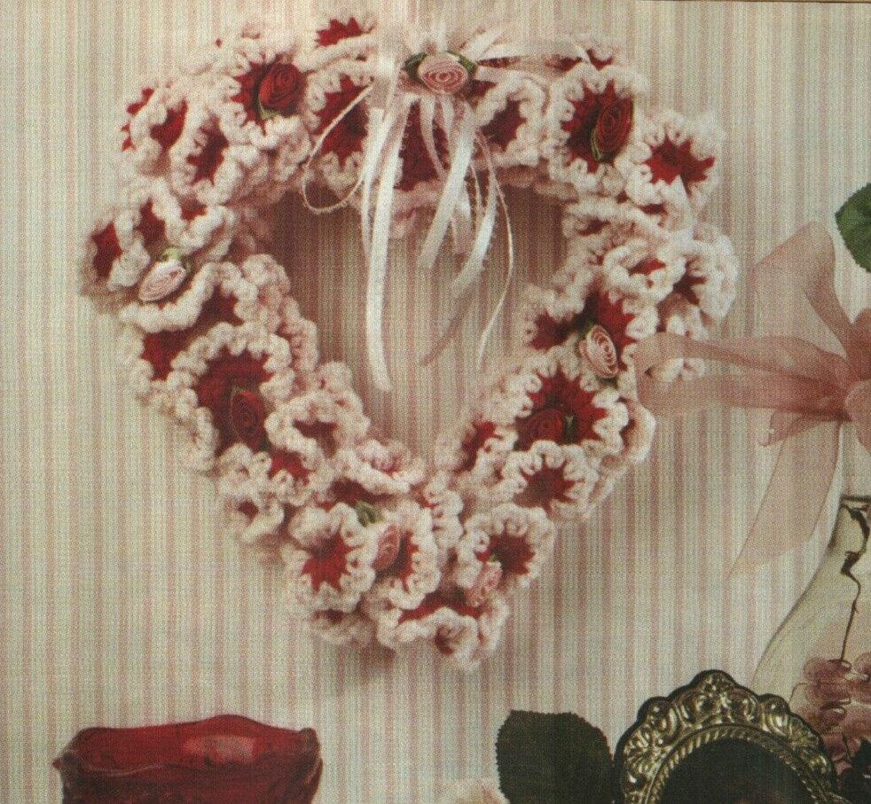 RUFFLES & ROSES VALENTINE WREATH HEART HOME DECOR CROCHET PATTERN INSTRUCTIONS
