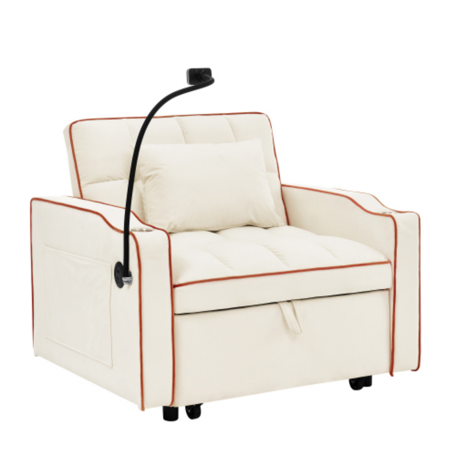 Modern Velvet Convertible Sofa Bed 3 in 1 Folding Sleeper Chair with USB Port