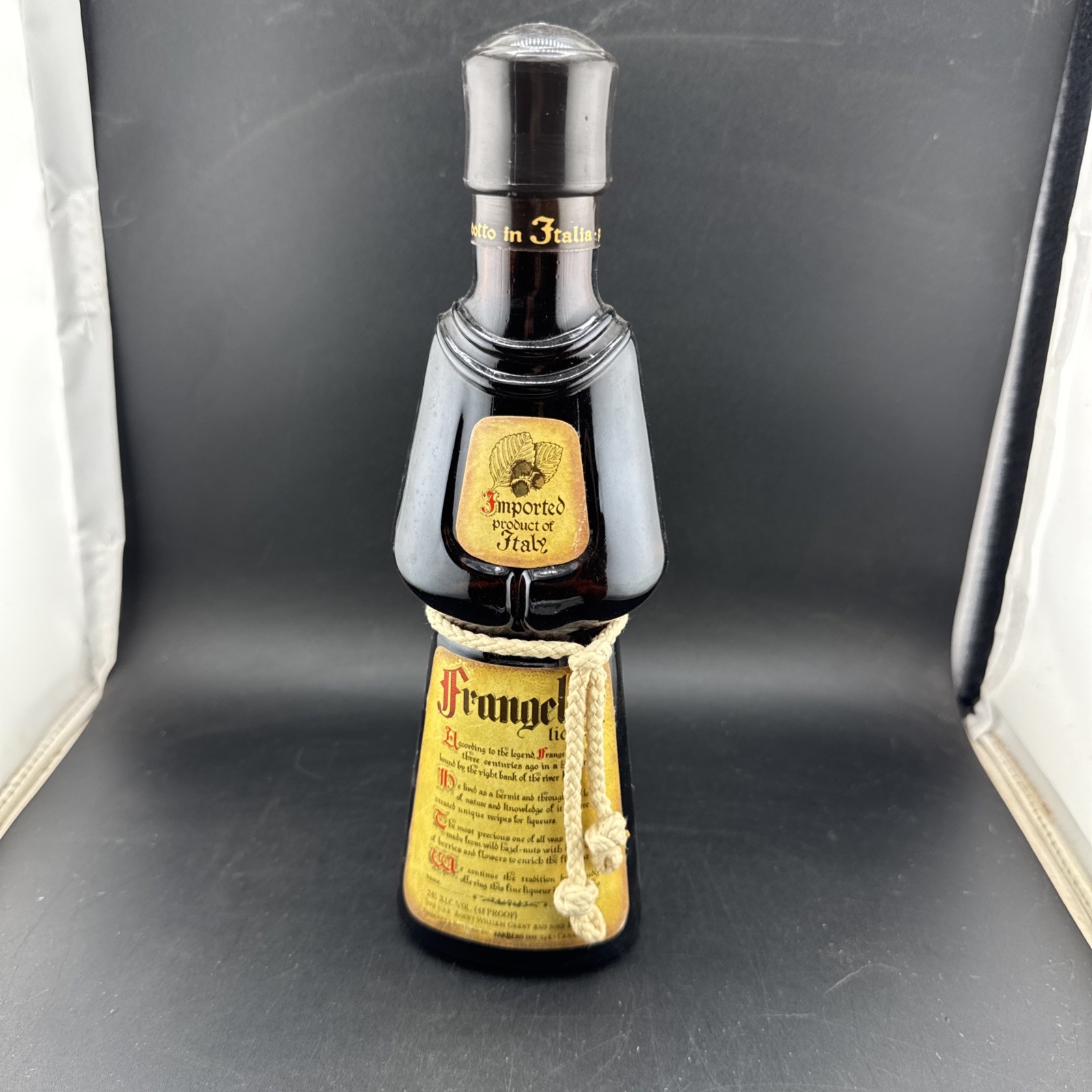 Vintage Imported from Italy Decorative Liquor Bottle Black Glass Collectible