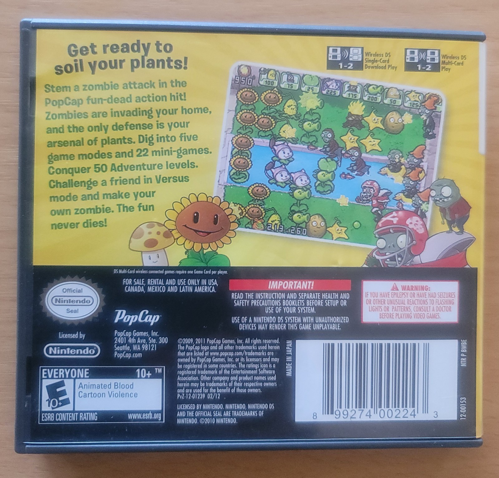 GENUINE ORIGINAL Plants Vs. Zombies Nintendo DS *NO GAME* Case ONLY
