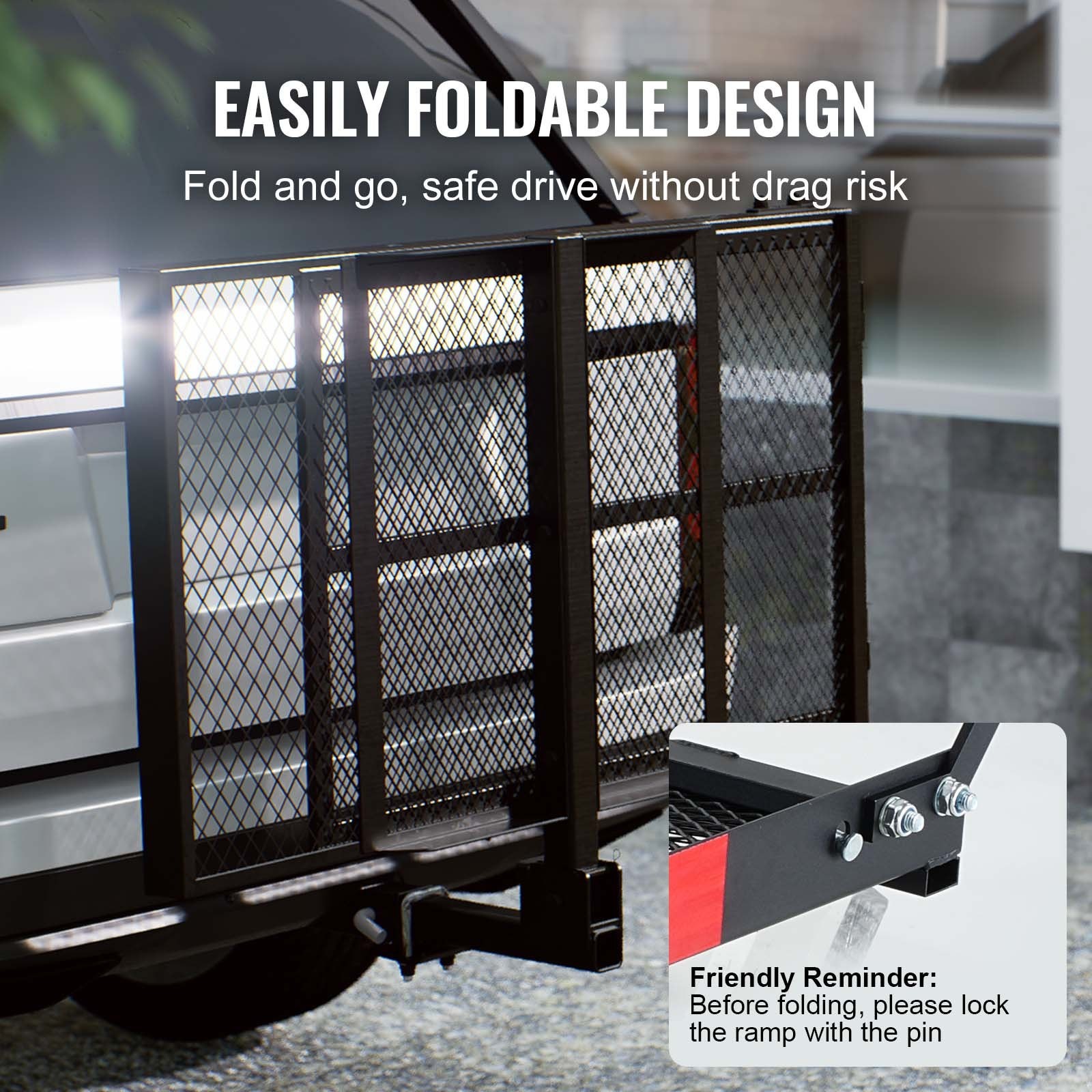 Hitch Mount Cargo Carrier, Iron Hitch Cargo Rack With Folding Ramp