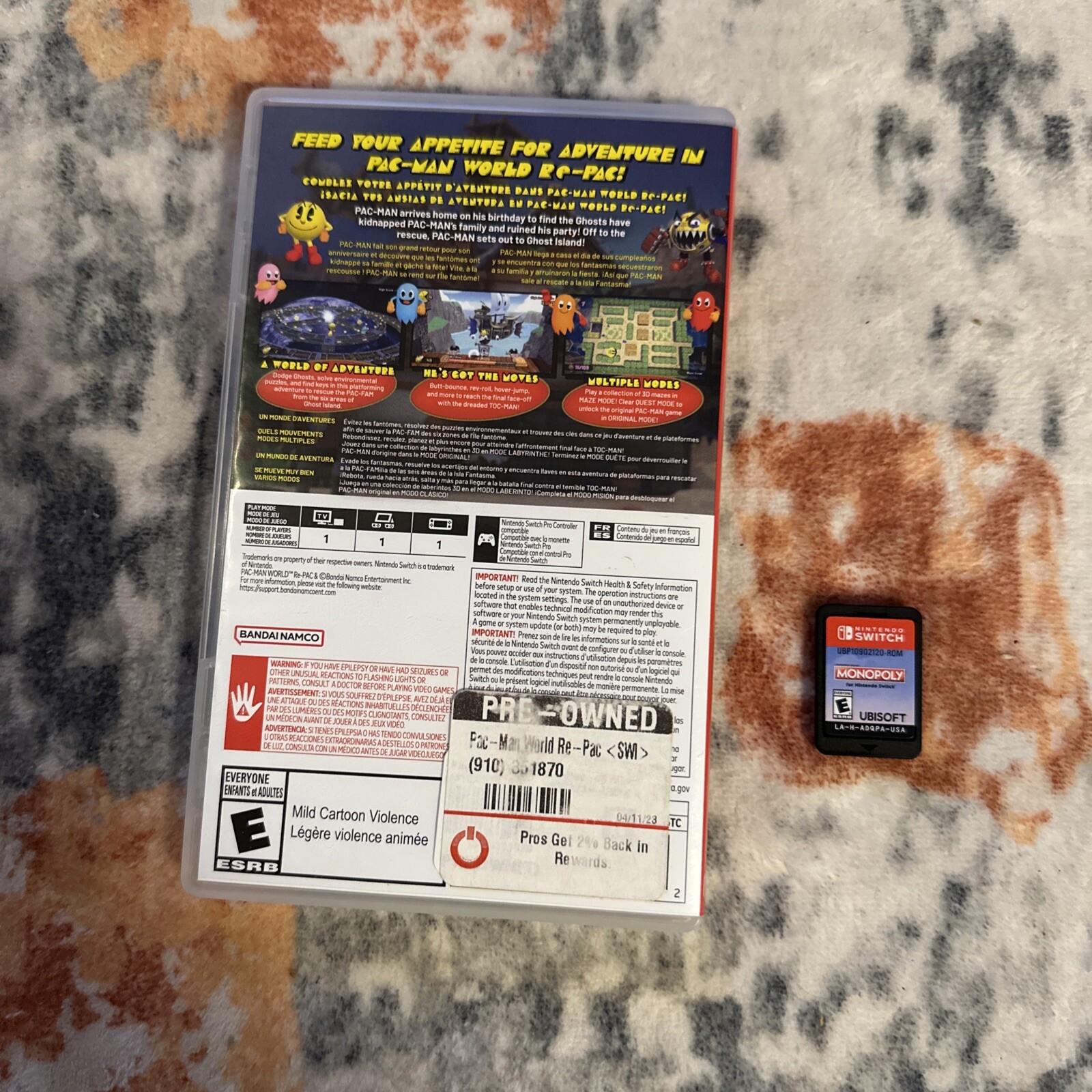 (#10)PAC-MAN World Re-Pac - Nintendo Switch - CASE ONLY - NO GAME.+game Monopoly