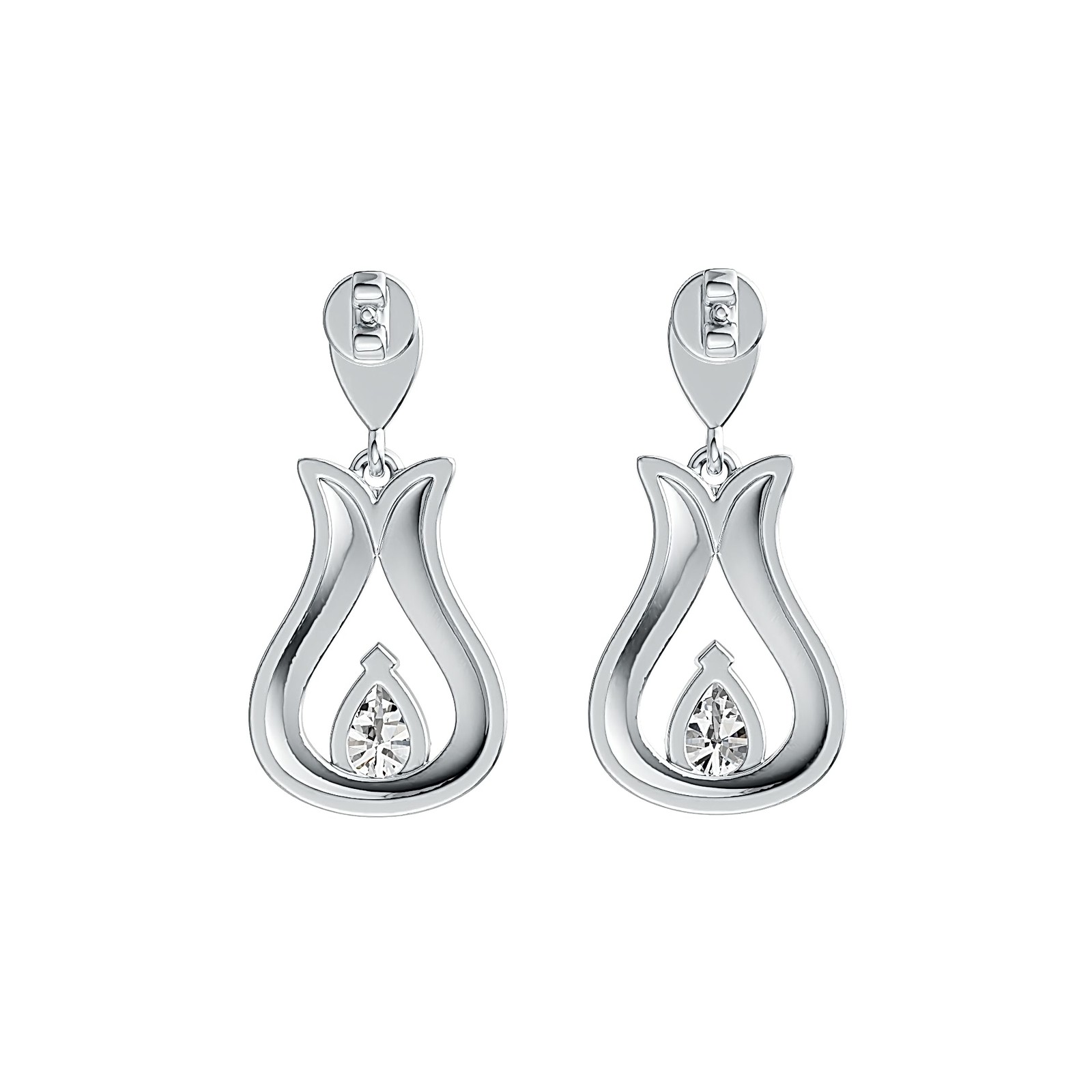 Sterling Silver Semi Mount Earrings Setting Pear PE 7X5mm Tulip Theme