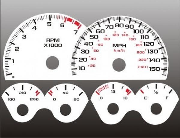 White Face Gauges for 1999-2002 Chevrolet Camaro 150 MPH V8