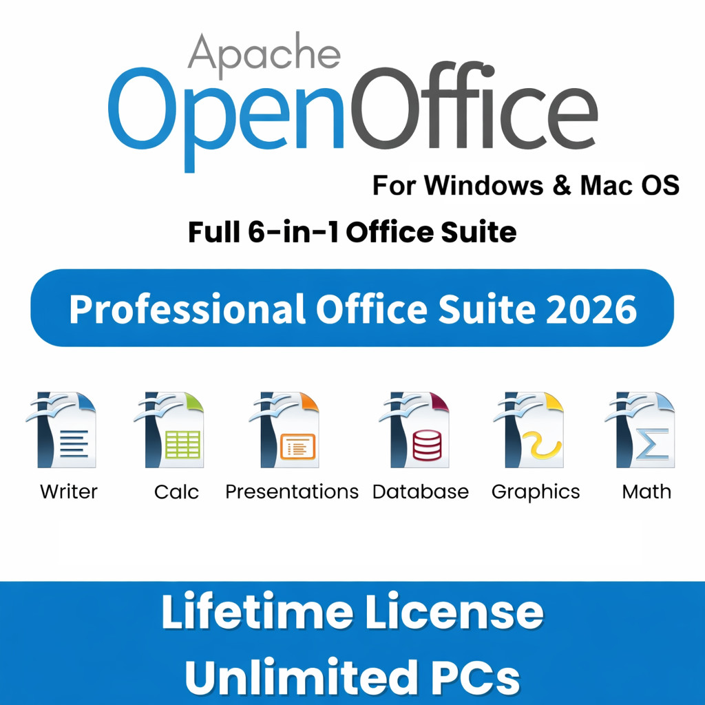 Open Office Home and Student 2026 for Windows & Mac - Full 6 in 1 Office Suite
