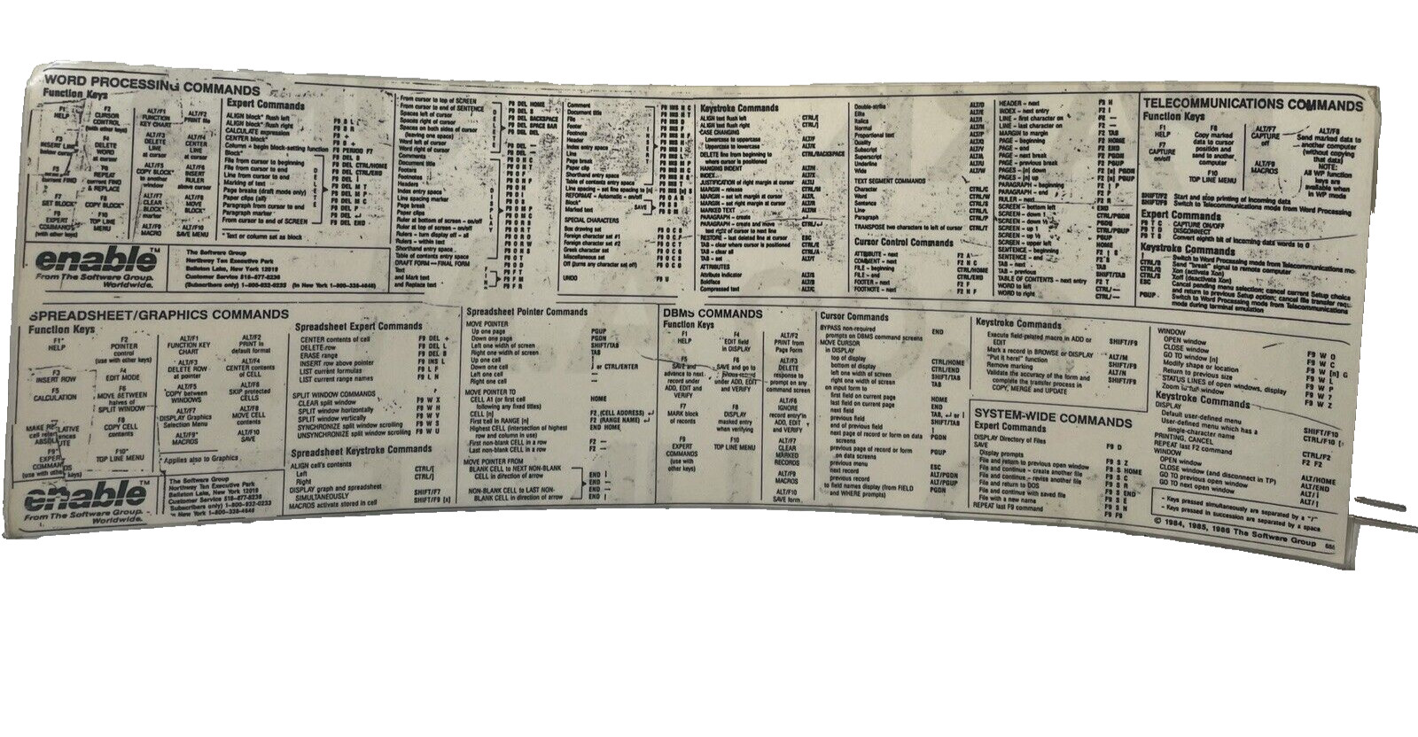 Word Processing Cheat Sheet Laminate Software Group Enable Command Vtg comp 1986
