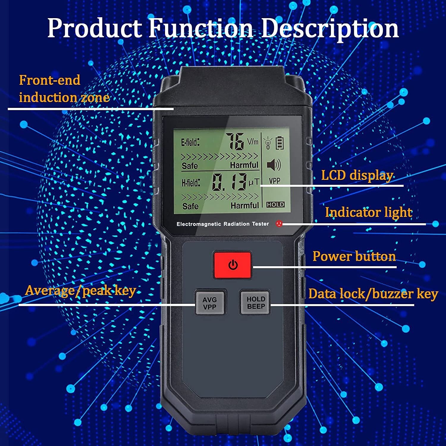 Emf Meters，geiger Counter, LCD Electromagnetic Radiation Detector, Handheld Port