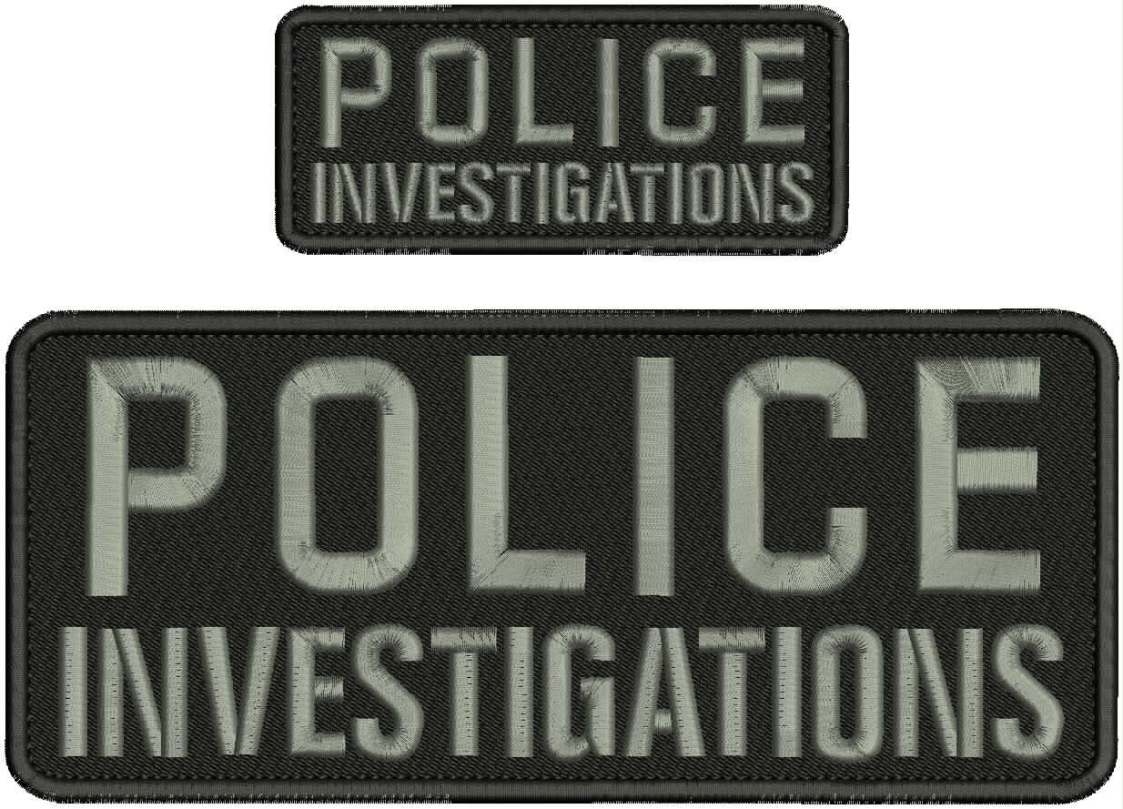 Collectible 2 Embroidery Patch Police Investigations 4x10 & 2x5 Gray on black
