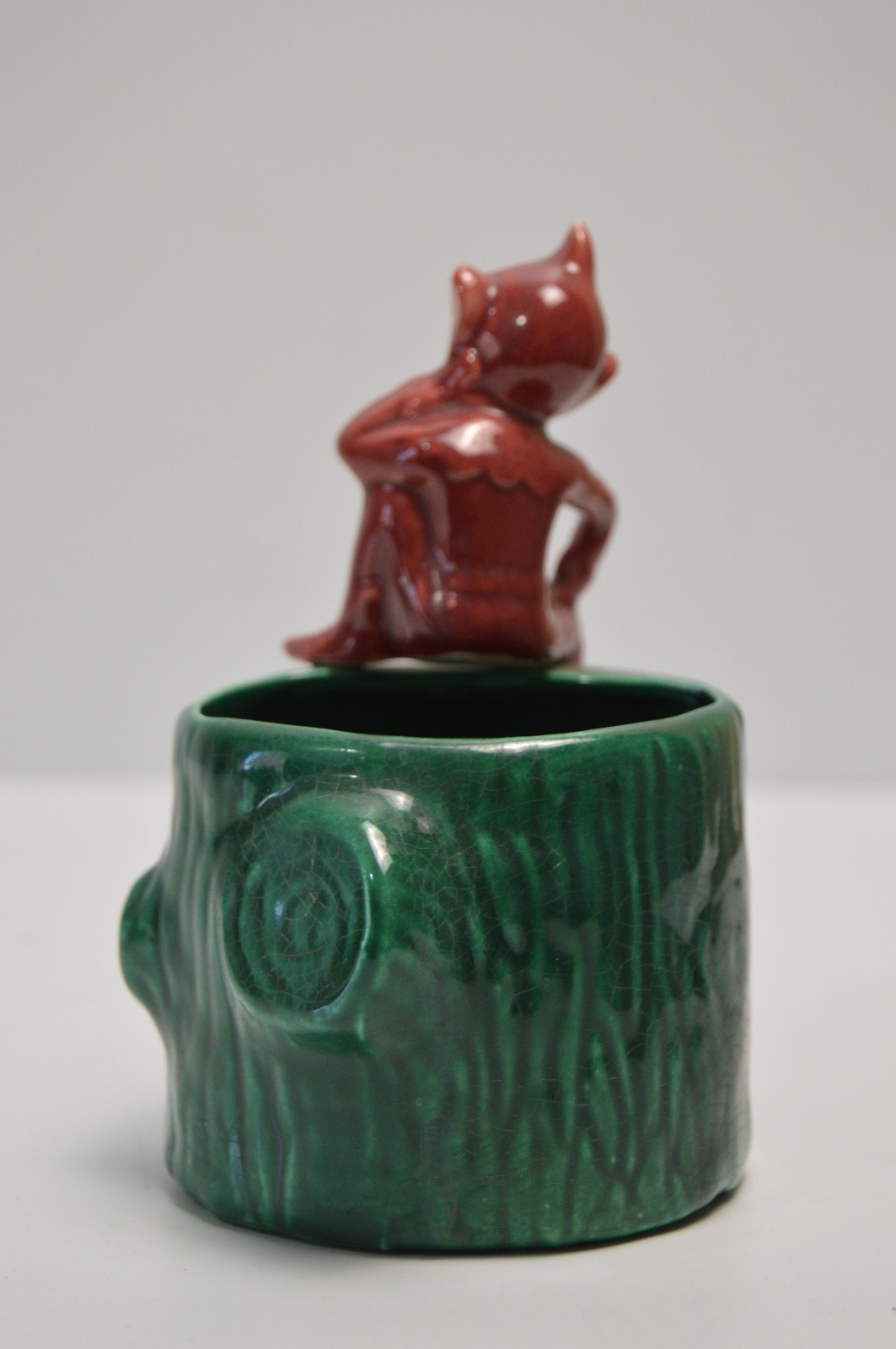 Vintage Pixie Elf Sitting on a Stump Planter MCM Pottery Ceramic Fairy Garden