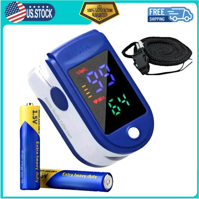 Finger Pulse Oximeter,Large Display Blood Oxygen Monitor w Batteries–Navy Blue