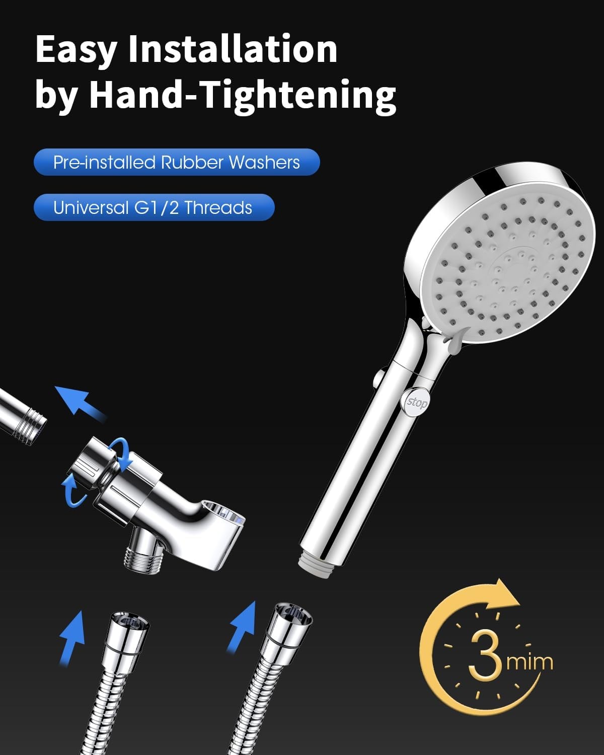 Pressure Handheld Shower Head with 80" Extra Long Stainless