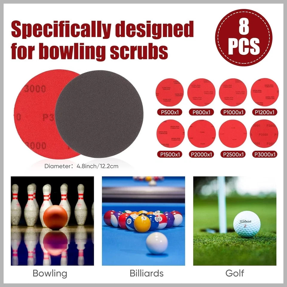 Bowling Ball Sanding Pad Set 8 Pack Bowling Ball Surface Sanding Pads Bowlin