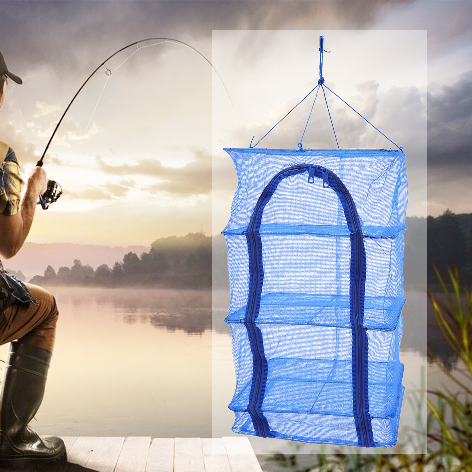 4-Layer Herb Food Fish Drying Rack Hanging Mesh Drying Net Foldable w/ Zipper
