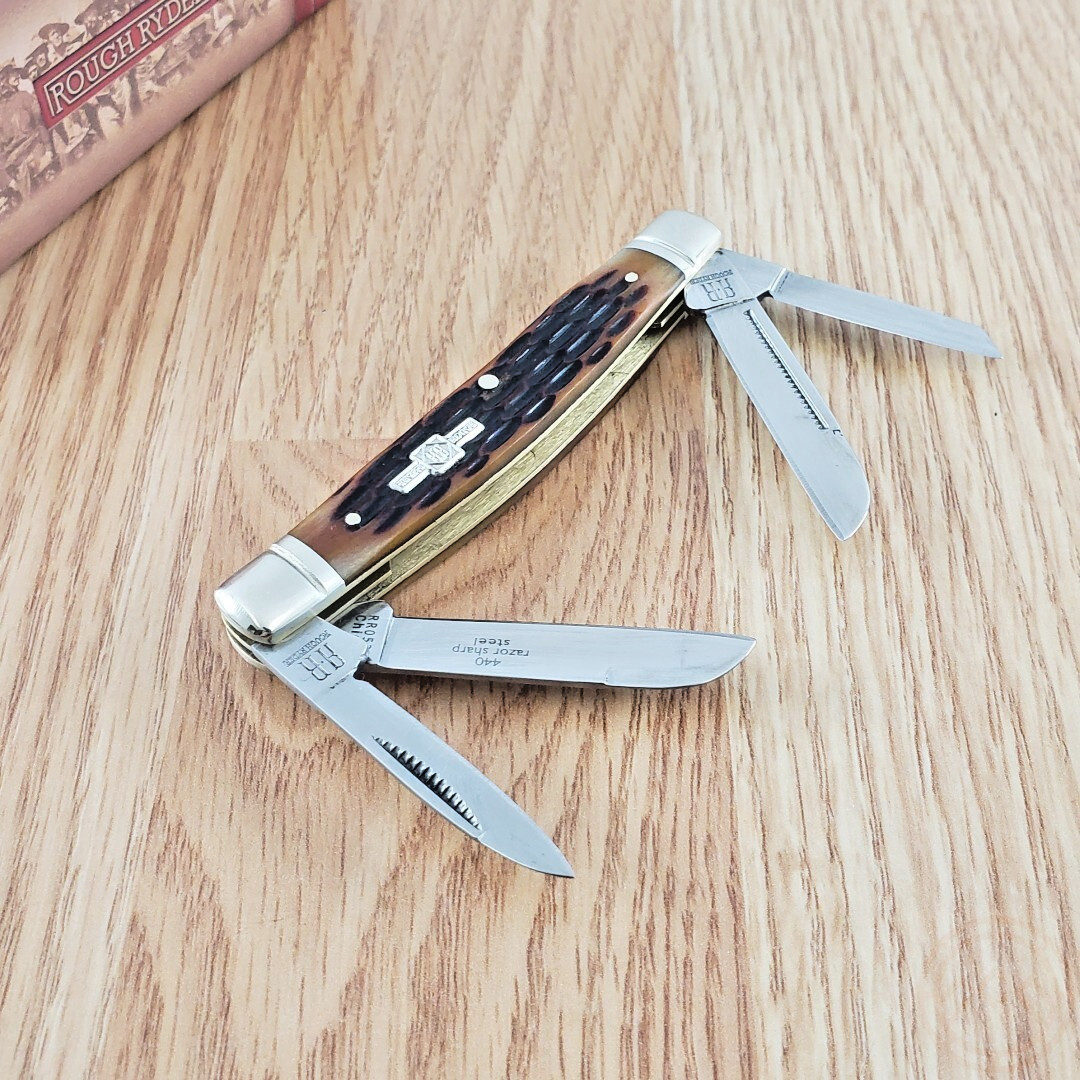 Rough Ryder Congress Pocket Knife Stainless Blades Amber Jigged Bone Handle
