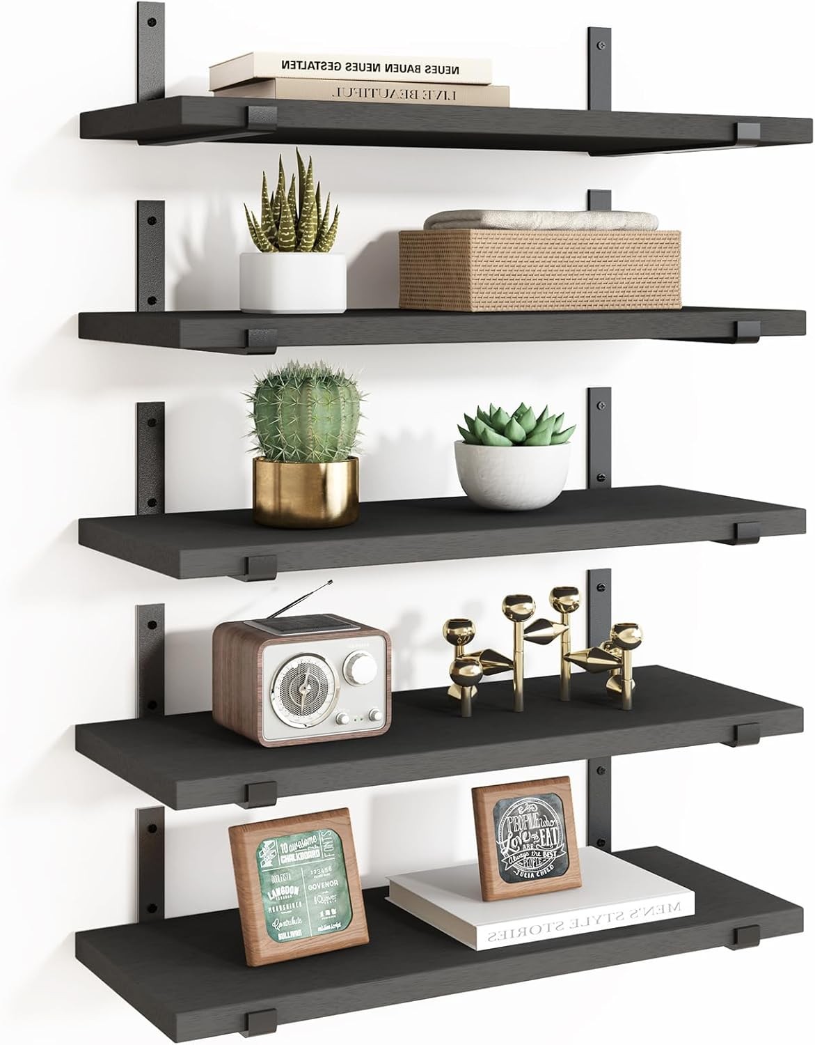Wall Shelves, Width 4.7 Inches Black Floating Shelves for Wall, Rustic Wood Wall