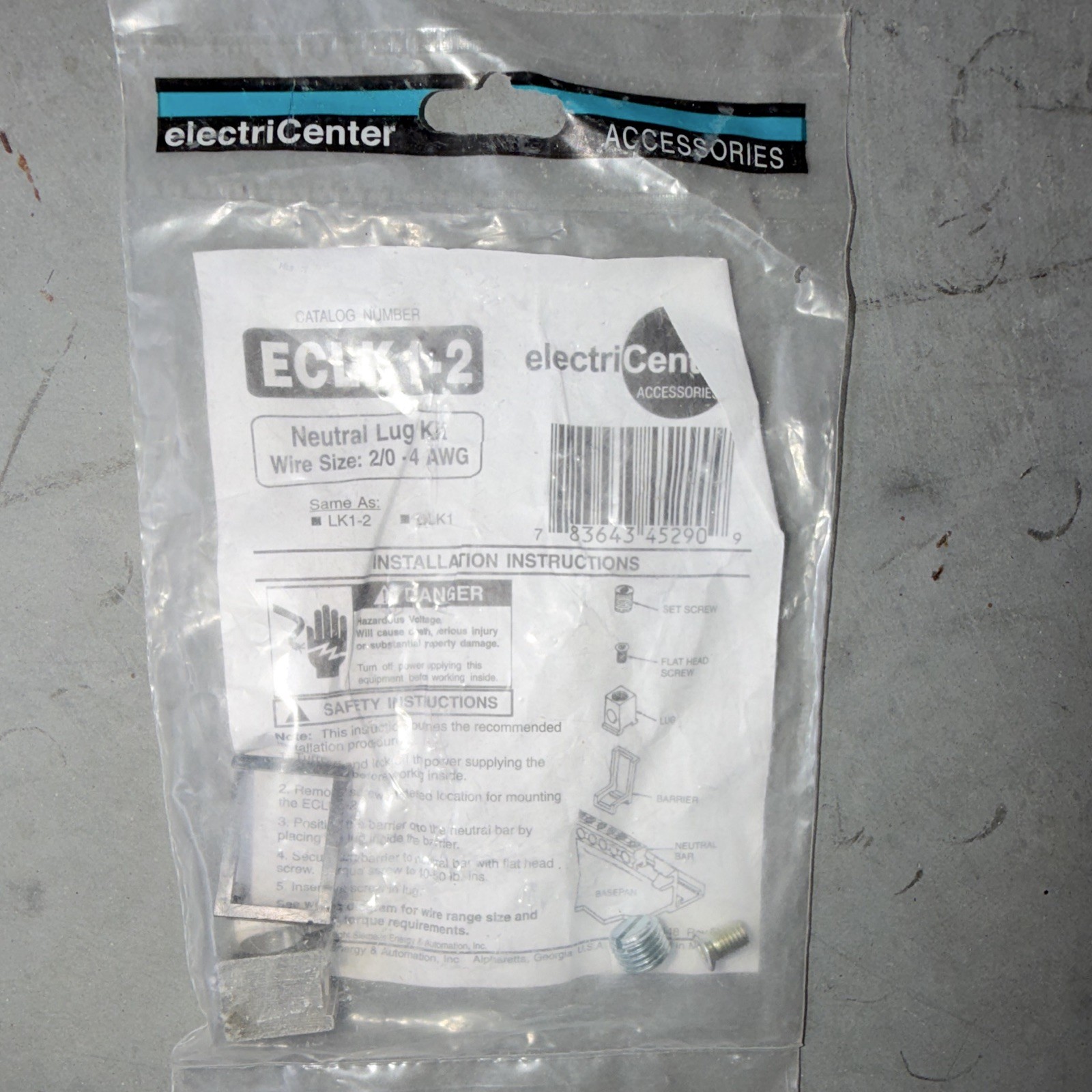 electriCenter ECLK1-2 Neutral Lug Kit 2/0-4 AWG, Branch Circuit, Rectangular