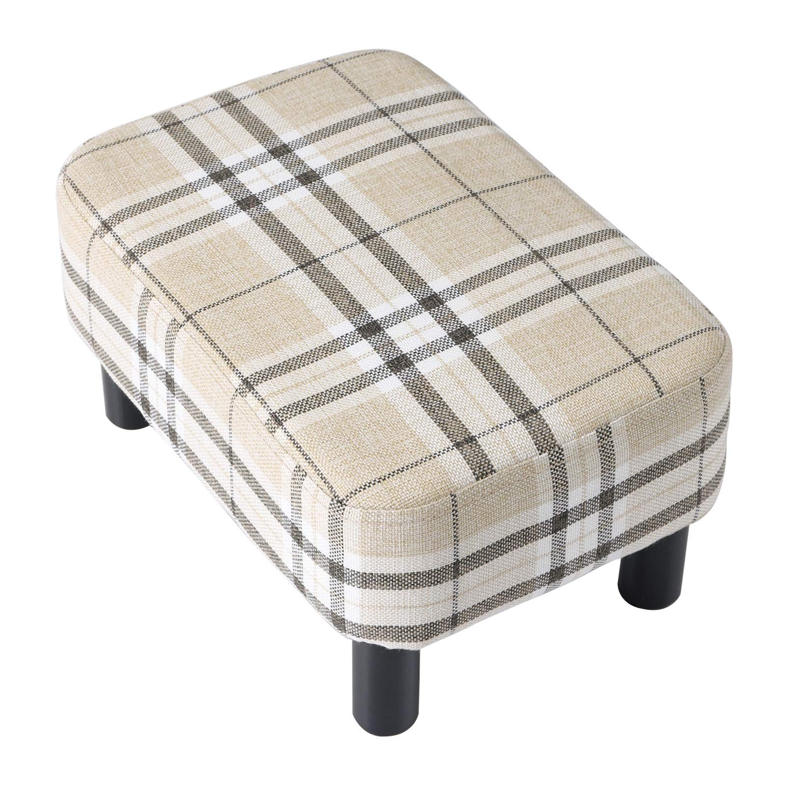 16.54 Inch Small Footstool Linen Fabric Pouf Padded Seat Stripe RFBD215