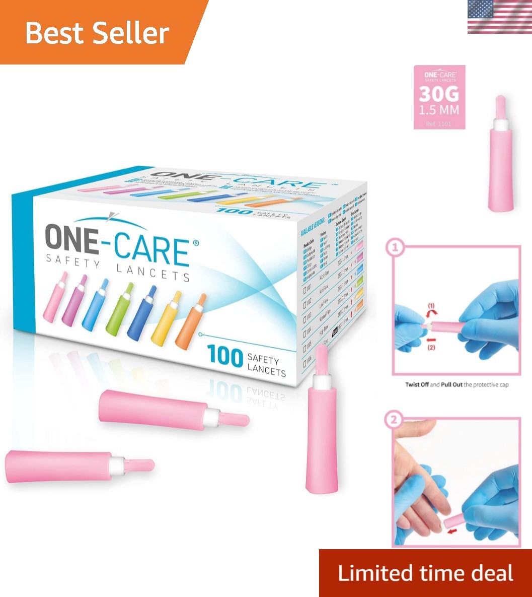 Safety Lancets, 30G x 1.5mm, Push Button Activation, Gentle, Pre-Loaded, 3-St...