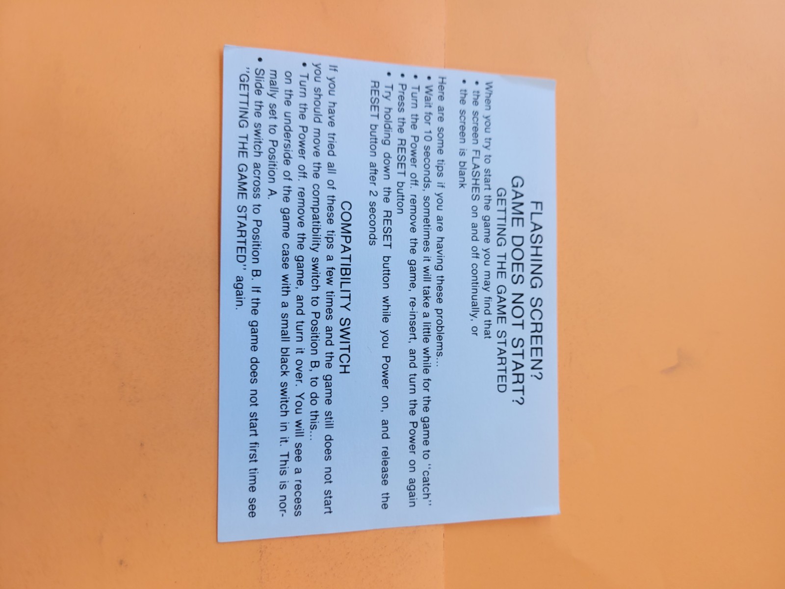Camerica "Flashing Screen" Nintendo NES Information Card Insert ONLY