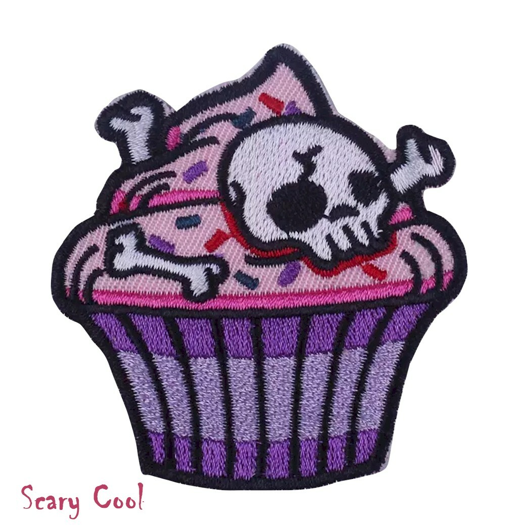 New Cupcake Skull Skeleton Iron On Horror Embroidered Gothic Biker Patch