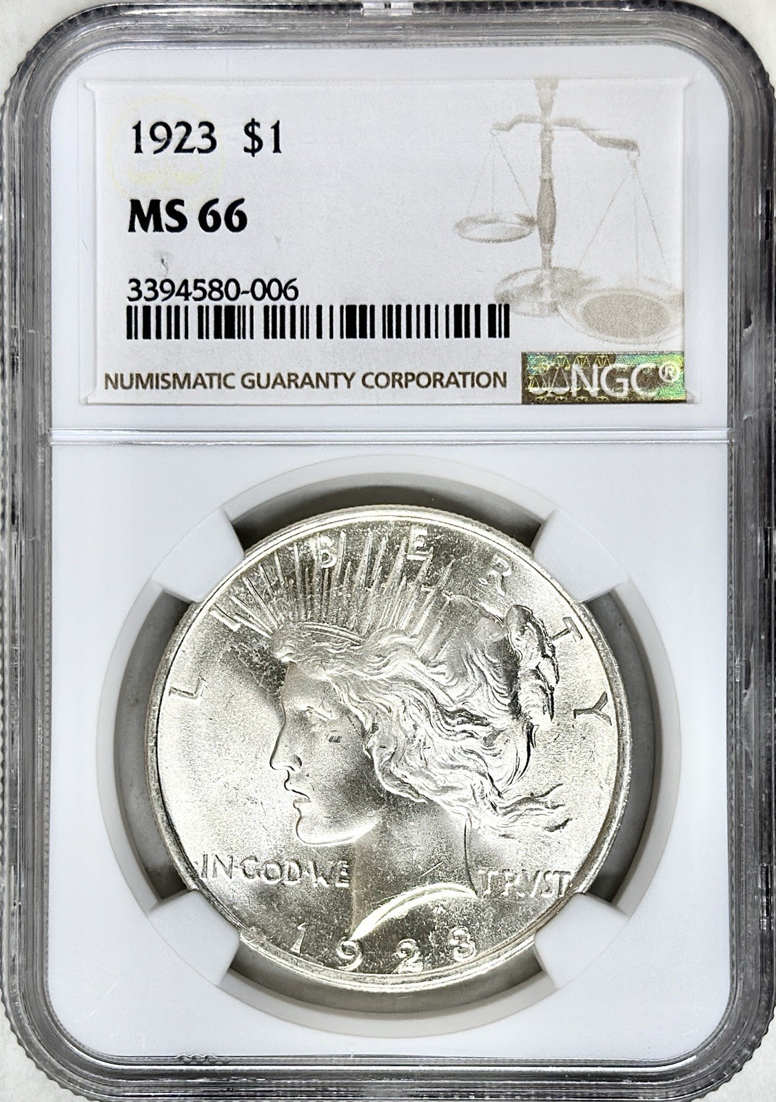 1923 PEACE SILVER DOLLAR NGC MS66