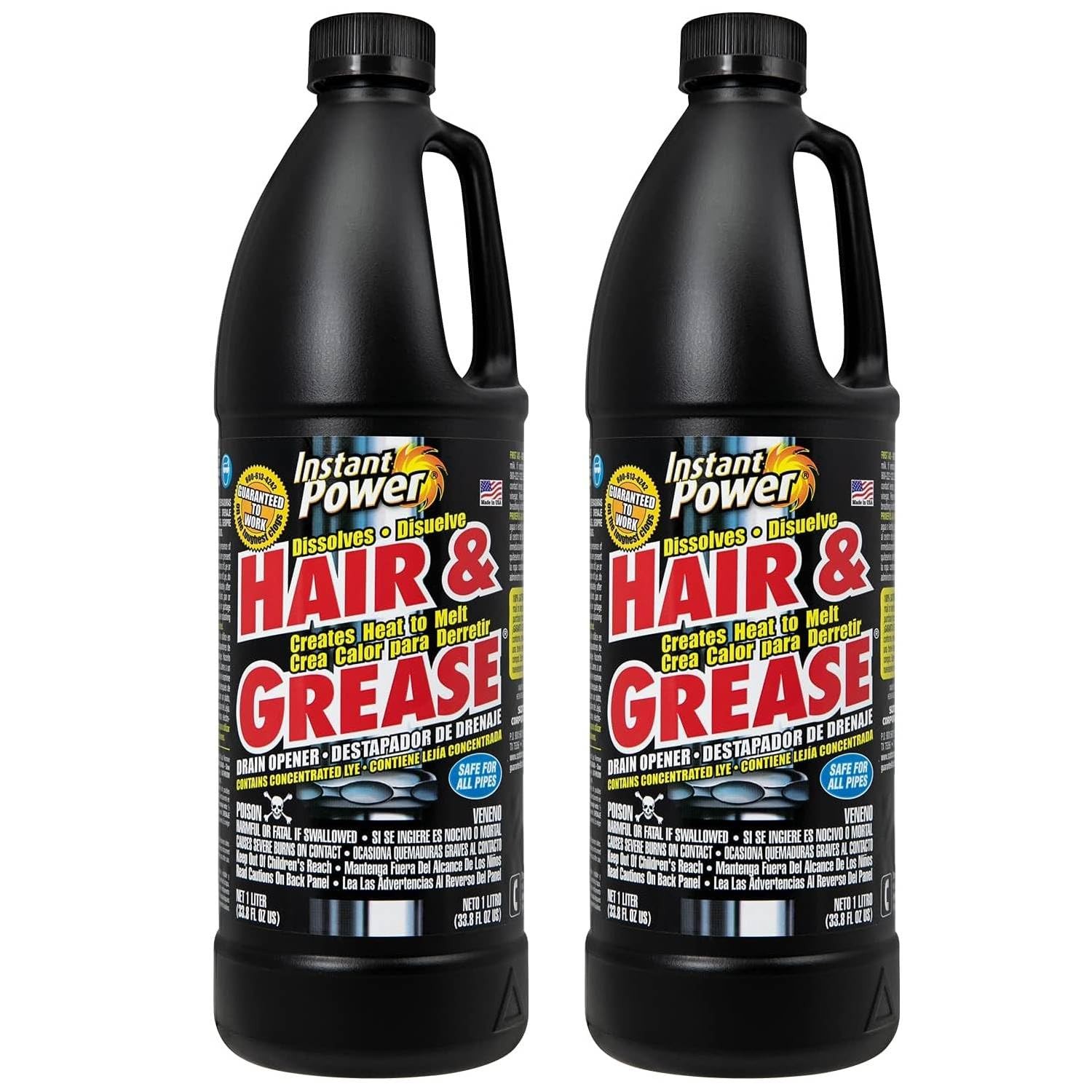 Instant Power Hair and Grease Drain Cleaner - Shower & 33.8 oz (2 Pack)