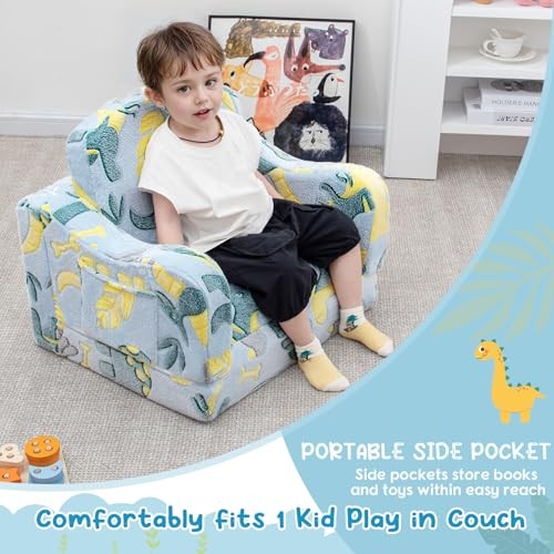 Comfy Toddler Chair and Couch for Kids with Blanket,2-in-1 Soft Plush Green