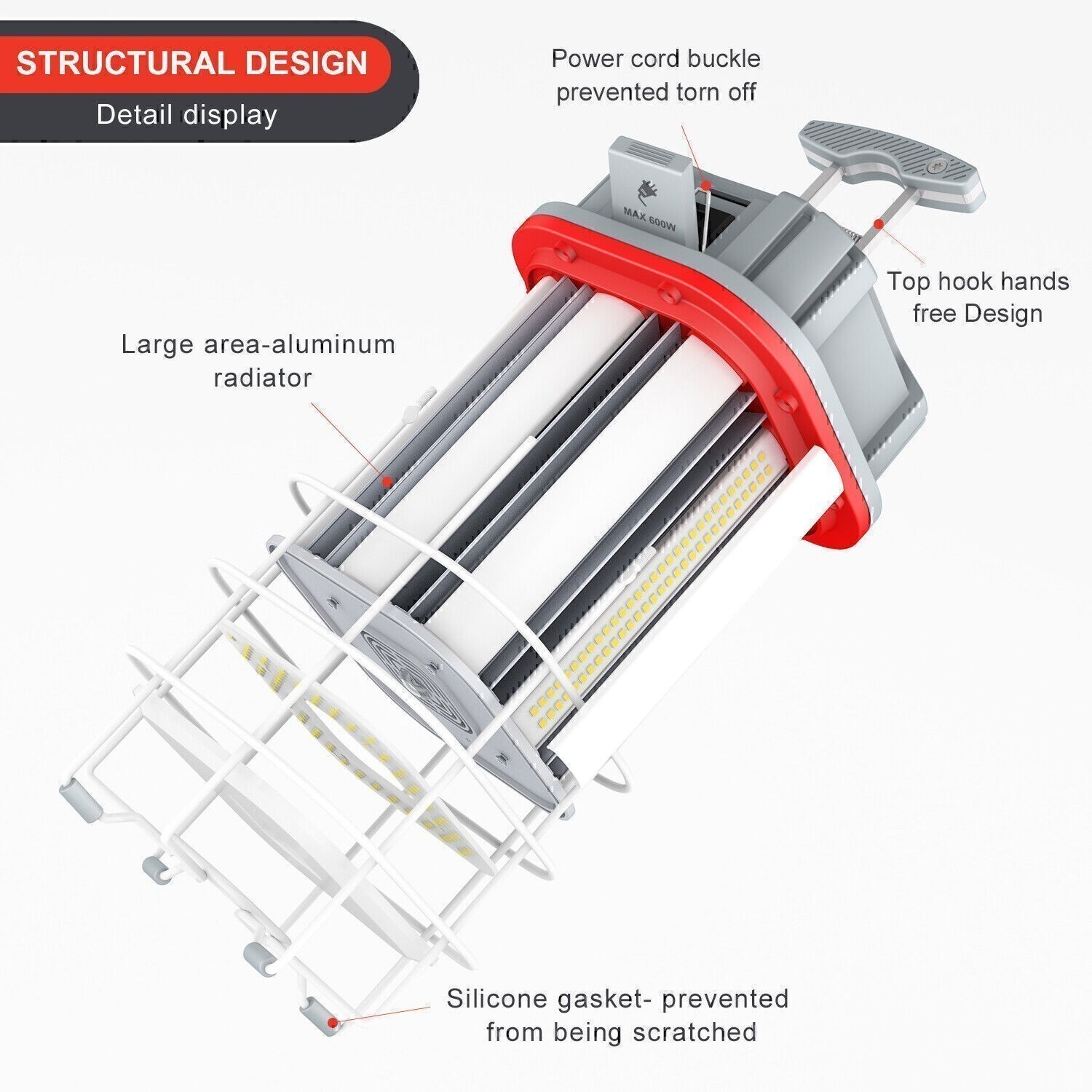 80W Linkable LED Temporary Work Light Construction Jobsite High bay Hanging Lamp
