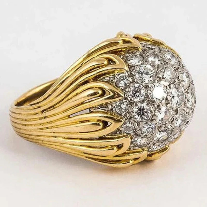 Claw Set Ring Metal Simulated Zirconia Two Color Band Finger Women Jewelry
