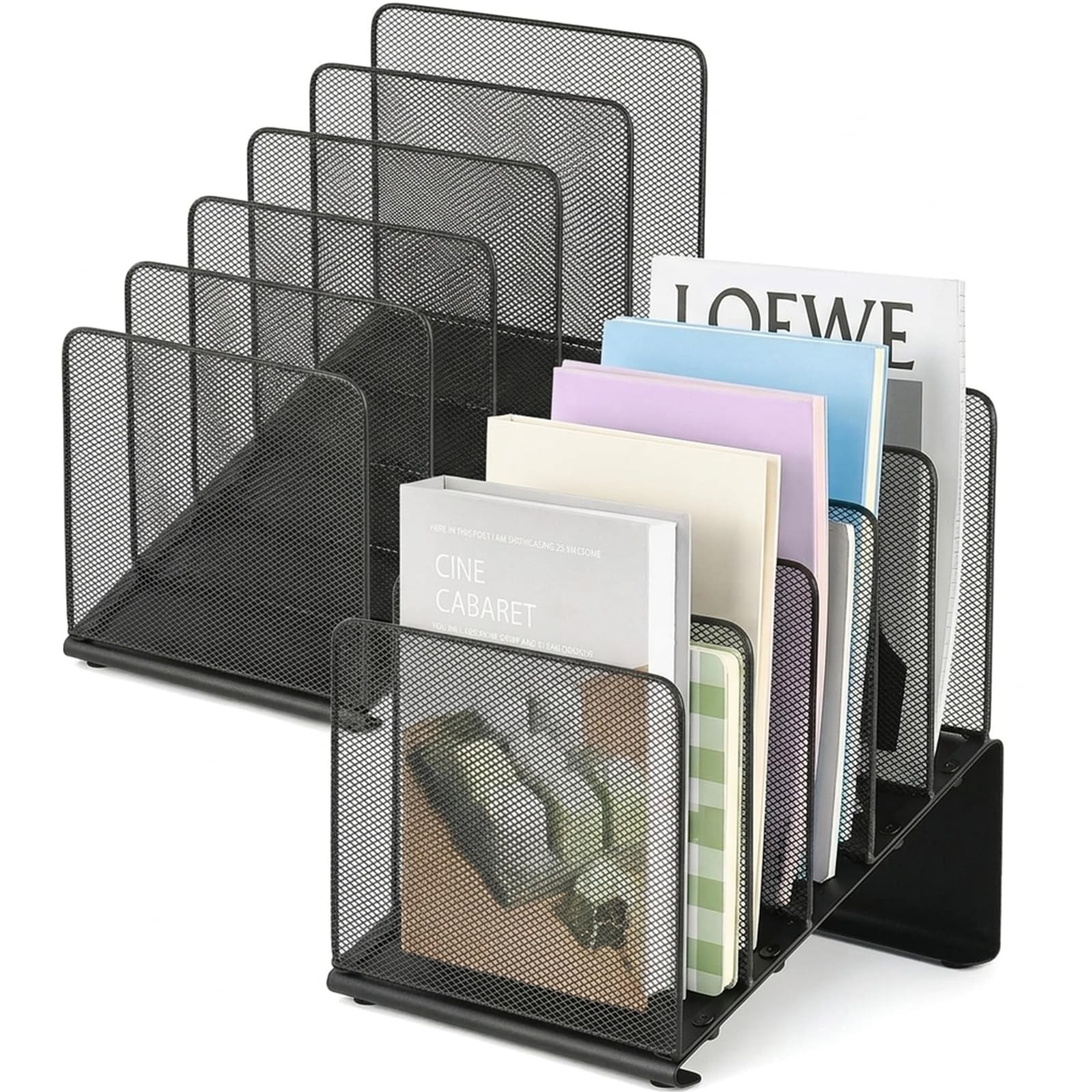 2 PCS Desk File Folder Organizer 5Section Vertical Rack Document Storage