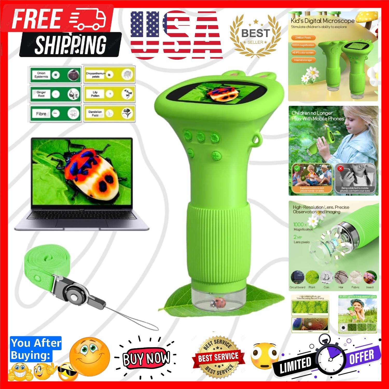 Kids Microscope Pocket Microscope -1000X Portable Microscope for Kid | Photo ...